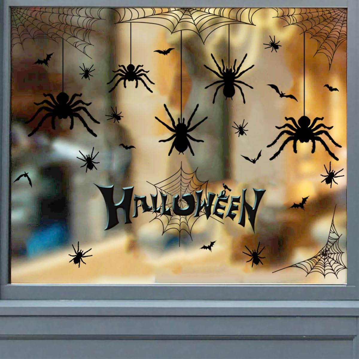 Halloween Spider Web Bat Patterns Wall Decals - Peel and Stick Removable Stickers for Scary Theme Party Decorations