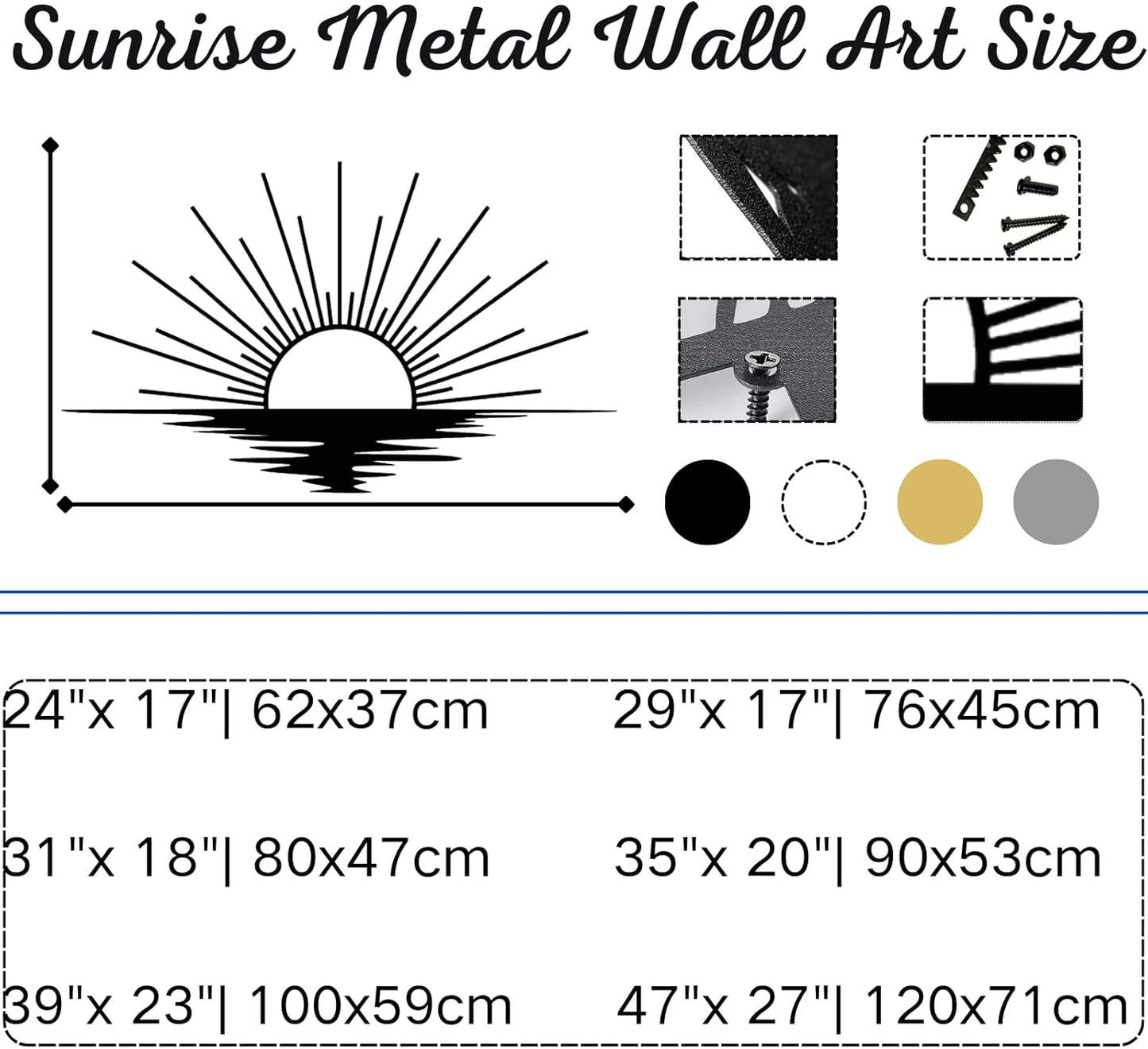 Sunrise Metal Wall Art, Metal Sun Wall Decor, Metal Sun Outdoor Decor, Large Metal Sun Wall Art, Sun Wall Art, Boho Sun Wall Art, Sunshine Metal Sign, Living Room Bedroom Wall Hangings (Silver, 47"x 27"| 120x71cm)