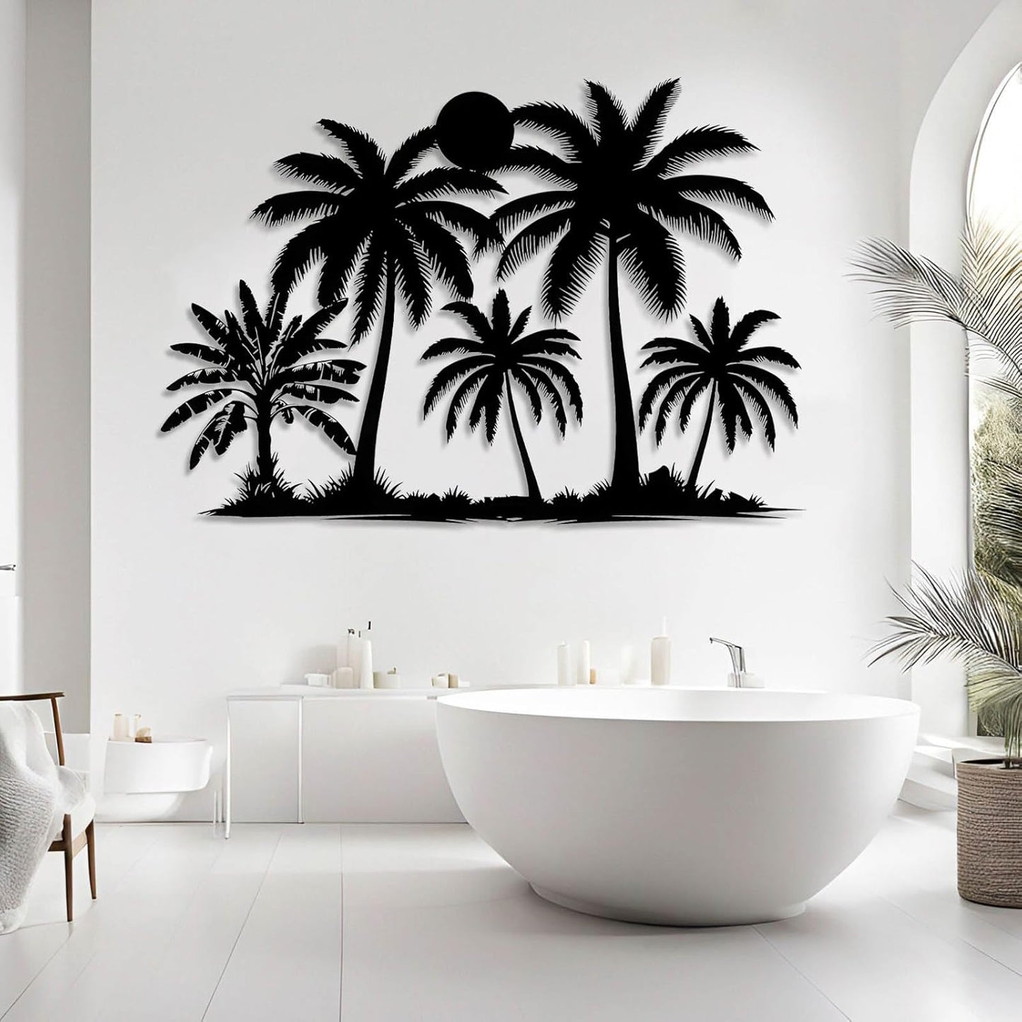 Tuglona Metal Palm Tree with Sunset Wall Decor, Tropical Palm Tree Metal Wall Art, Tropical Wall Decor, Sun Wall Art, Beach Wall Decoration, Coastal Trees Wall Hanging (Black, 30"x21"/76x53cm)