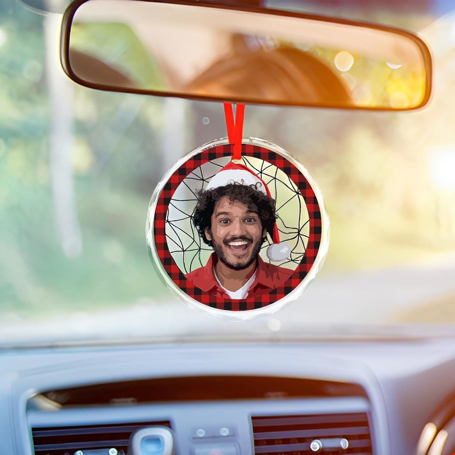 Personalized Christmas Ornaments, Custom Plaid Glass Ornament with Photo,Customized Christmas Tree Decor Gifts for Family, Dad, Mom, Him, Her, Girlfrend