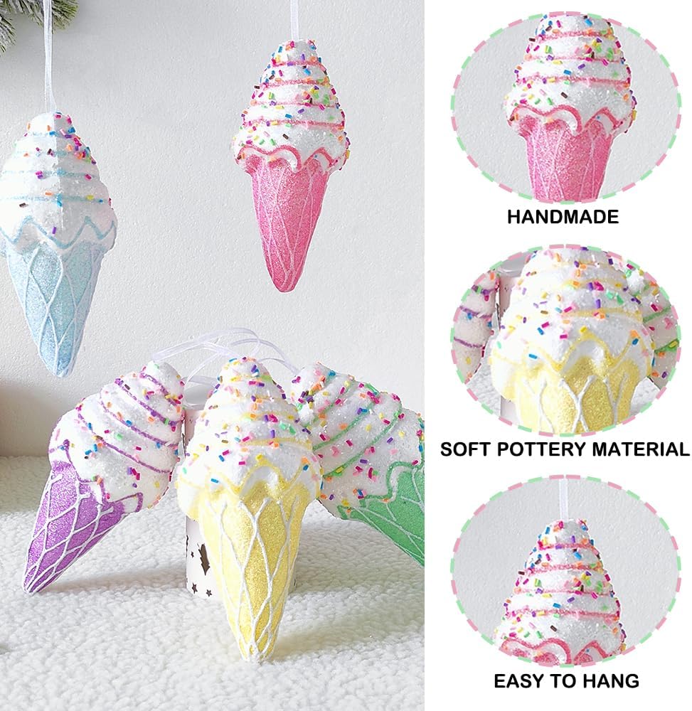 Macaron Color Dessert Ice Cream Pendant Set - 5pcs Christmas Tree Hanging Candy Gift for Xmas, New Year, Birthday Parties