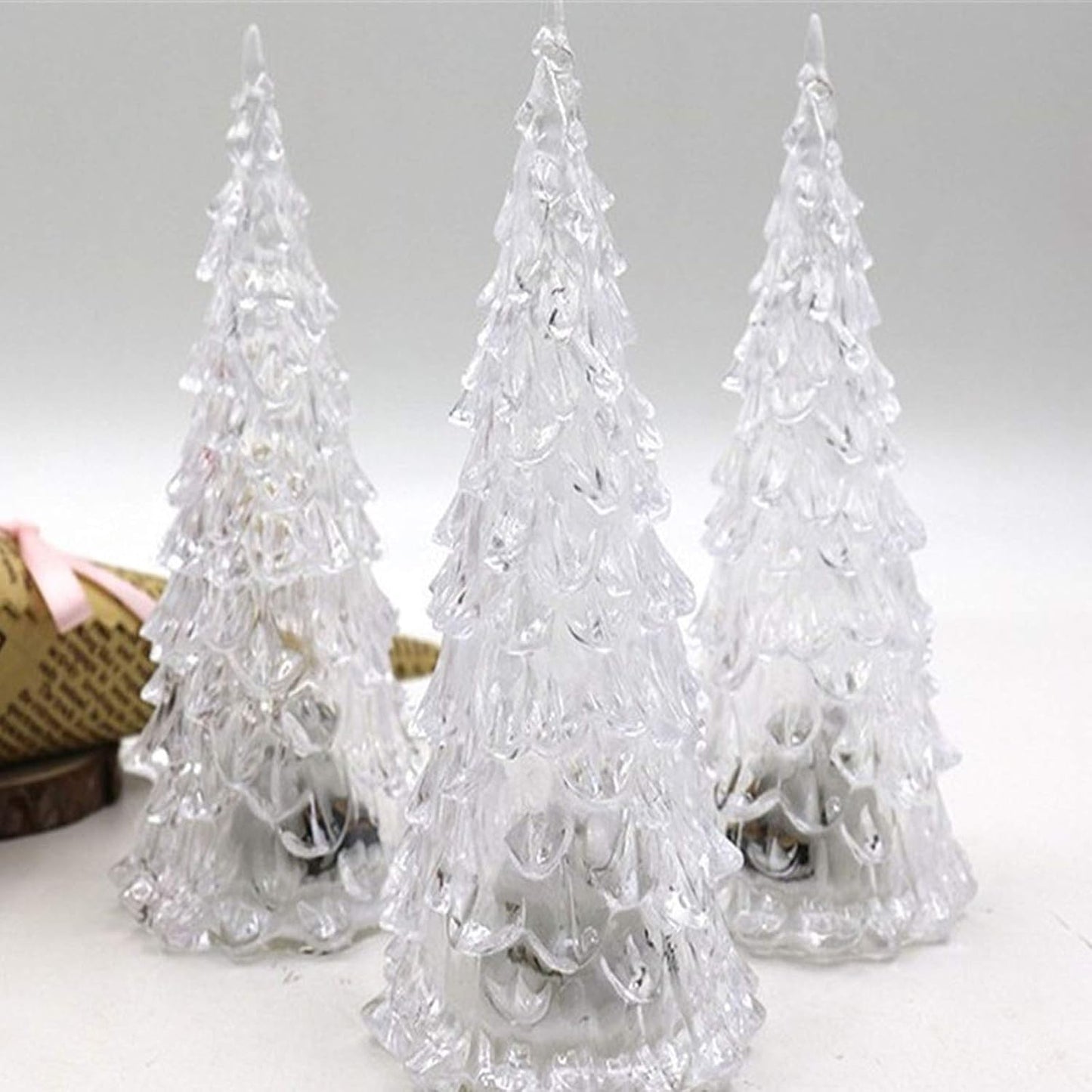 Generic 3 Pack Acrylic Christmas Tree Lamp, Enchanted Light Up 7 Colors Changing Lights, 5 x 2 Inch Mini Christmas Tree with Lights for Room Table Decor