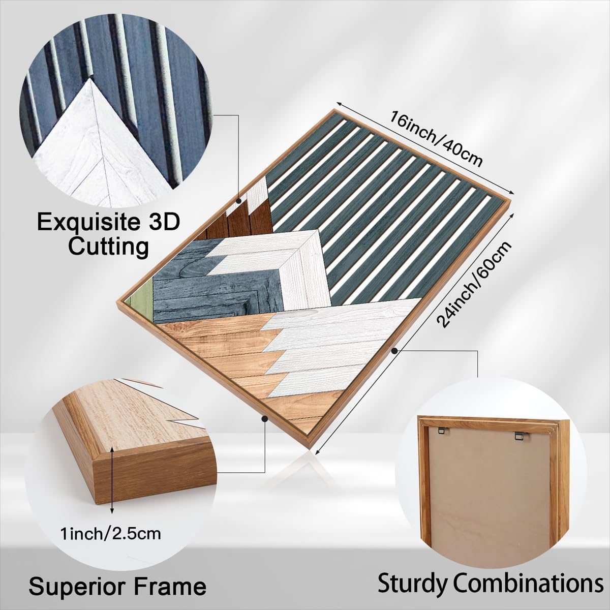 DRACIT Large Woodcut Mountain Wall Art Set Abstract Boho Forest Wood Wall Decor Nature Blue Art Decor Modern Geometric Wooden Wall Sculptures for Living Room Bedroom Office-16x24Inchx3