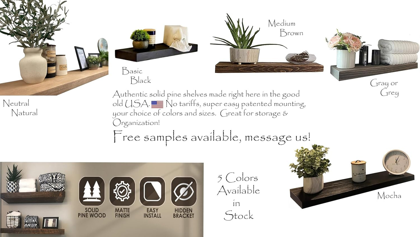 Joel's Antiques - 48 Inch Wooden Floating Shelves for Wall - 48x8x2 Inches - Made of Natural Wood - Long Heavy Duty Wall Shelves - Made in USA - Perfect for Living Room, Kitchen - Black