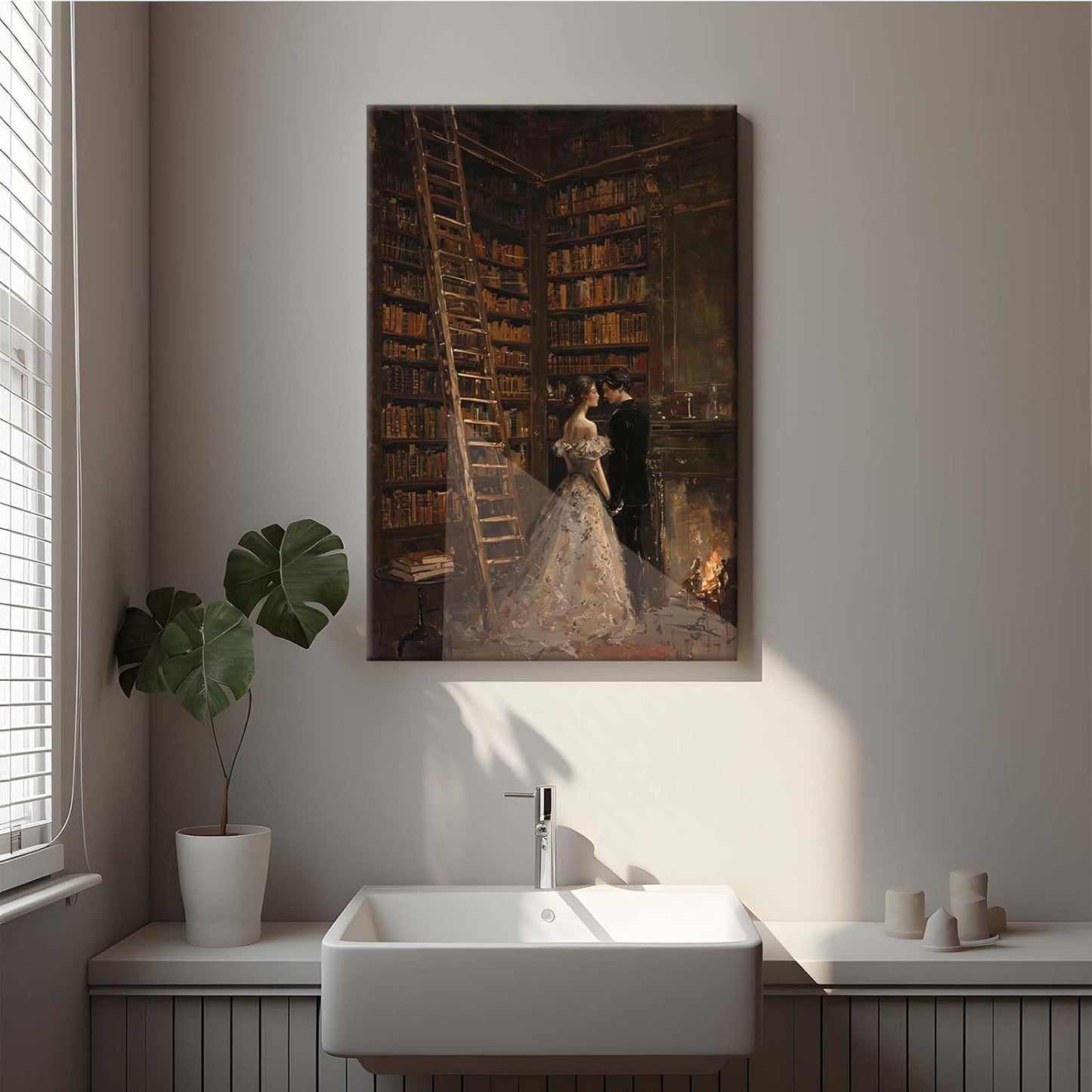 Gothic retro library scene decoration melancholy calm art college style wall aesthetic antique style home decoration suitable for bedroom living room16x24in Wood Framed