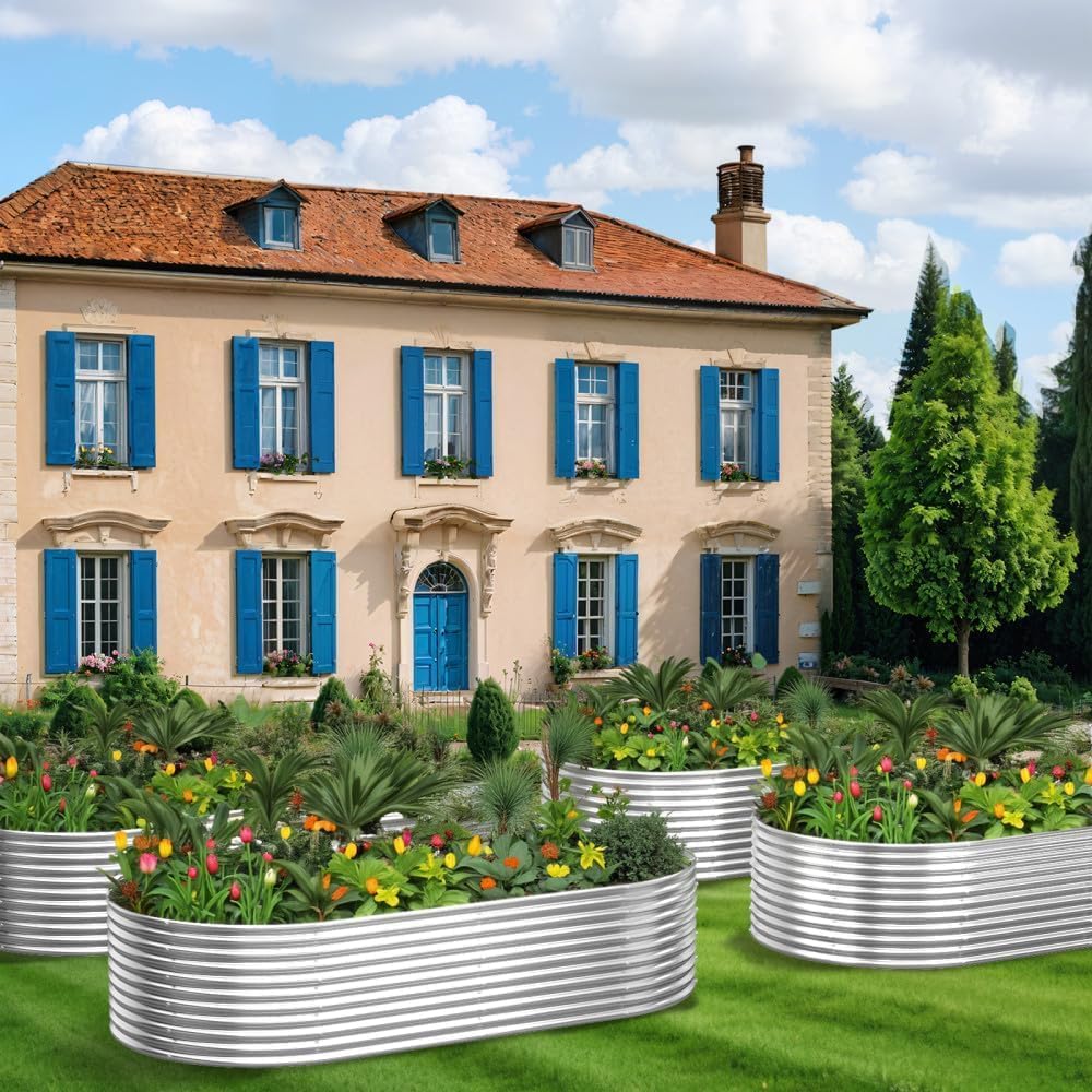 FRIZIONE 2pcs Tall 4x2ft Galvanized Raised Garden Bed Outdoor,Steel Garden Bed for Vegetables,Above Ground Garden Box for Flower,Metal Raised Beds for Gardening