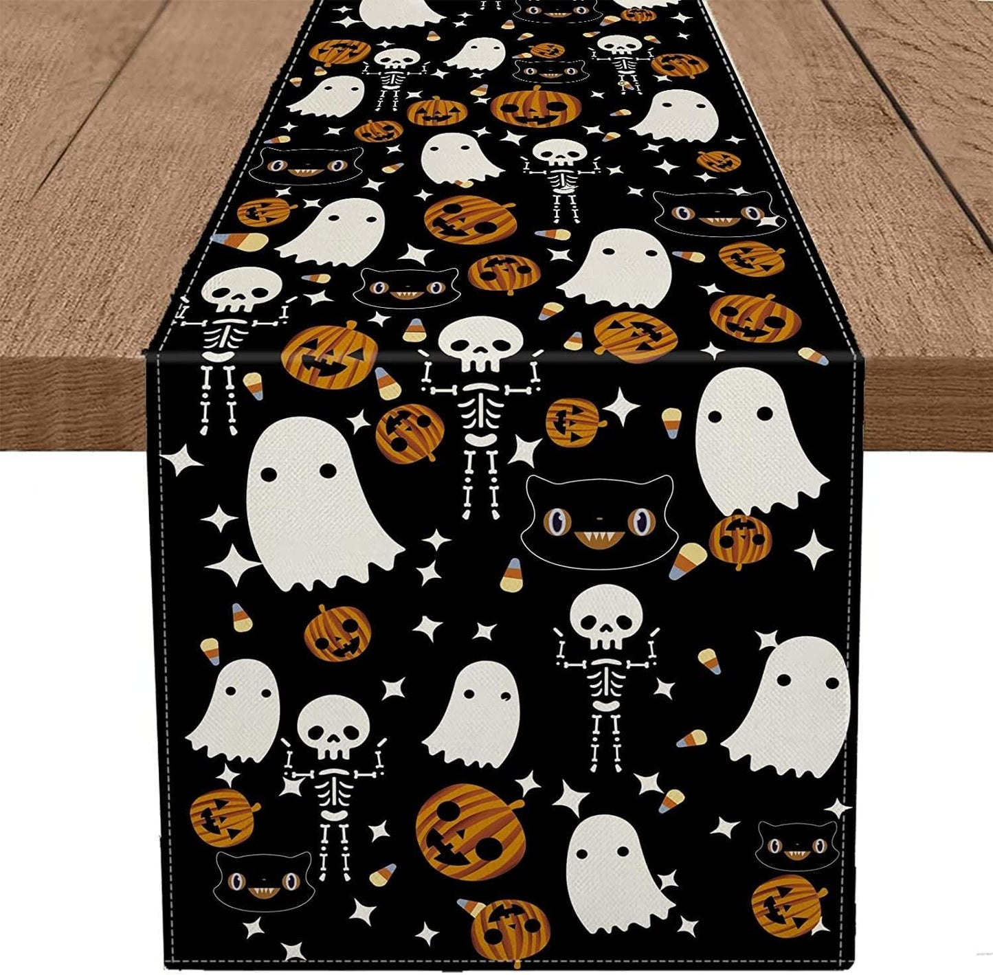GAGEC Halloween Table Runner Black Cat Pumpkins Seasonal Kitchen Dining Table Home Outdoor Party Decorations (13'' x 36'')