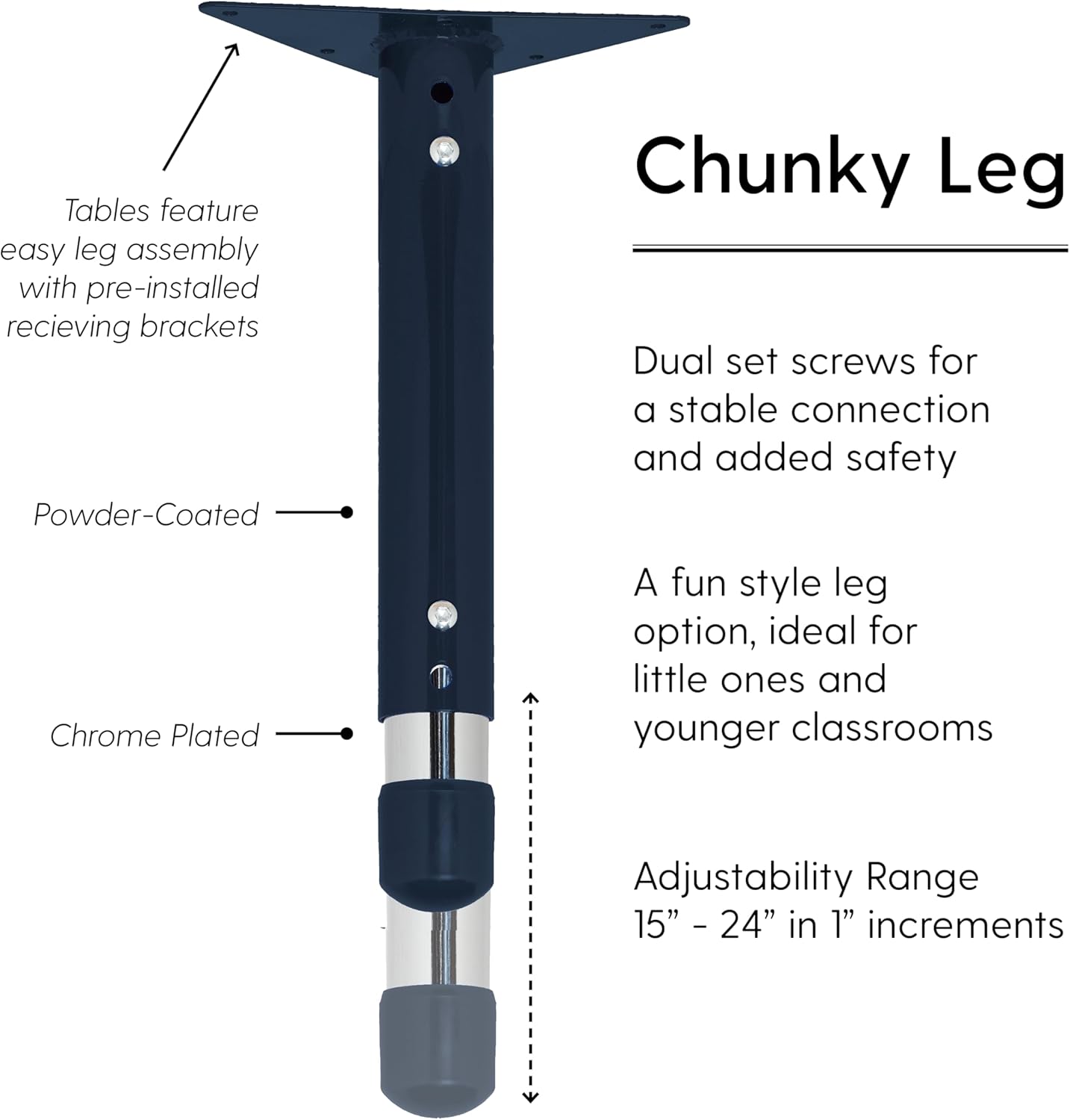 Factory Direct Partners FDP Rectangle Activity School and Kids Classroom Table (24 x 48 inch), Toddler Legs, Adjustable Height 15-24 inches - Oak Top and Navy Edge