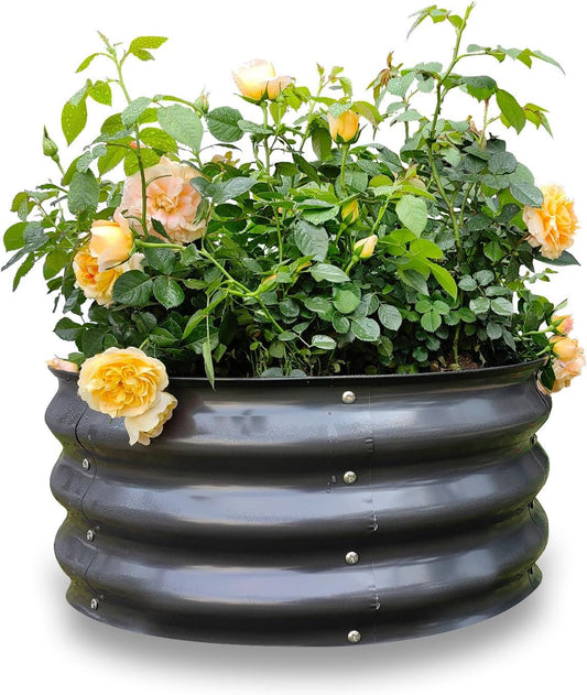 GARDMAX 2x2x1FT Galvanized Round Raised Garden Bed Kit, Metal Planter Boxes Outdoor with Easy Assembly, Large Garden Bed for Vegetables, Fruits, Flower, Herbs Dark Gray