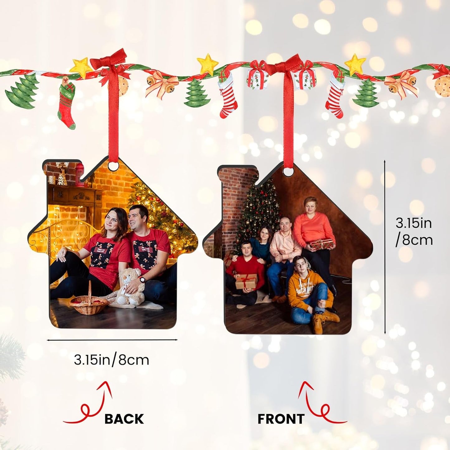 Personalized Christmas Ornaments 2024 Customized with Photo Text Ornament Keepsake Pet First Christmas Ornament Bulk Custom Wooden Xmas Tree Decorations, Wood House