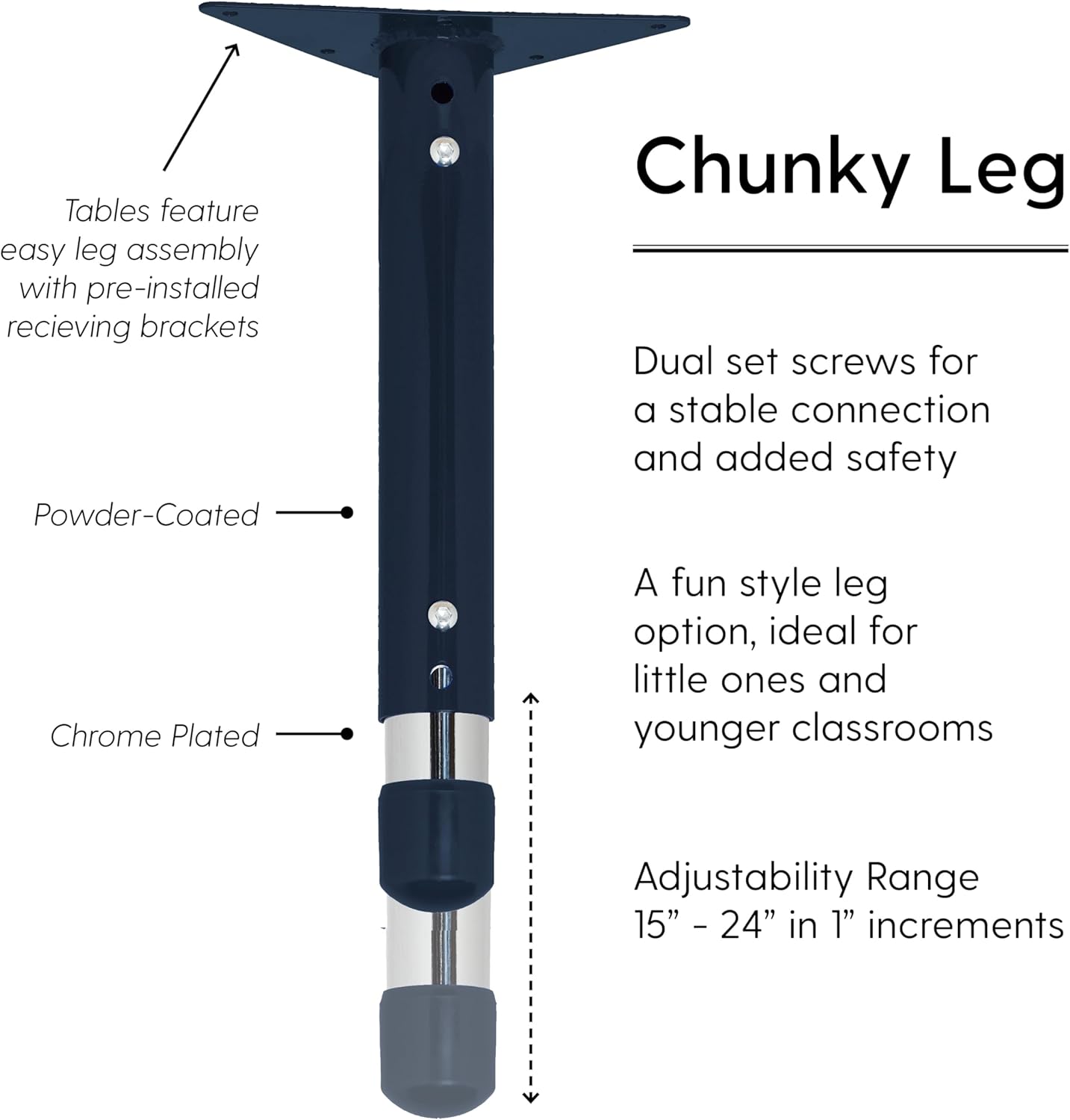 Factory Direct Partners FDP Rectangle Activity School and Classroom Kids Table (24 x 72 inch), Chunky Toddler Legs, Adjustable Table Height 15-24 inches - Maple Top and Navy Edge