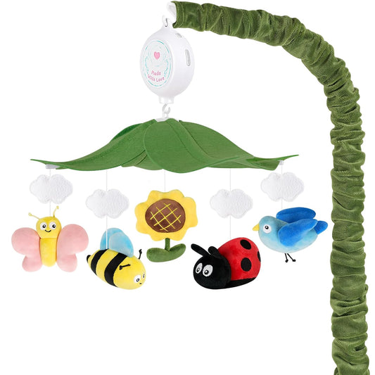 Garden Friends Crib Mobile – Baby Mobile for Crib with Upgraded 3-Mode Music Box, Colorful Baby Mobile with Butterfly, Bee and Bird for Boys & Girls, Nursery Mobiles, Fits Standard Cribs
