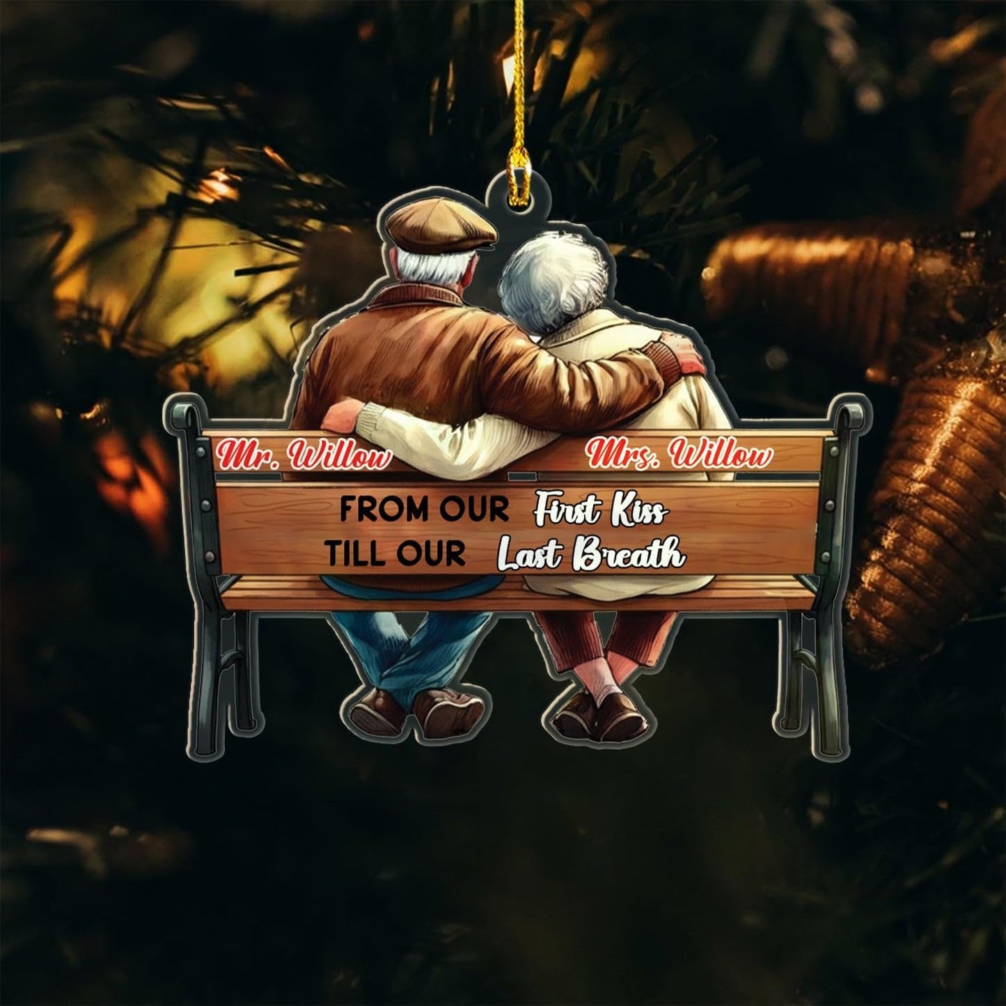 from Our First Kiss Till Our Last Breath Shaped Ornament Gift for Old Couple Husband Wife Dad Mom Grandparents, Personalized Name Mr & Mrs Together Christmas Ornament 2025, Custom Wedding Anniversary