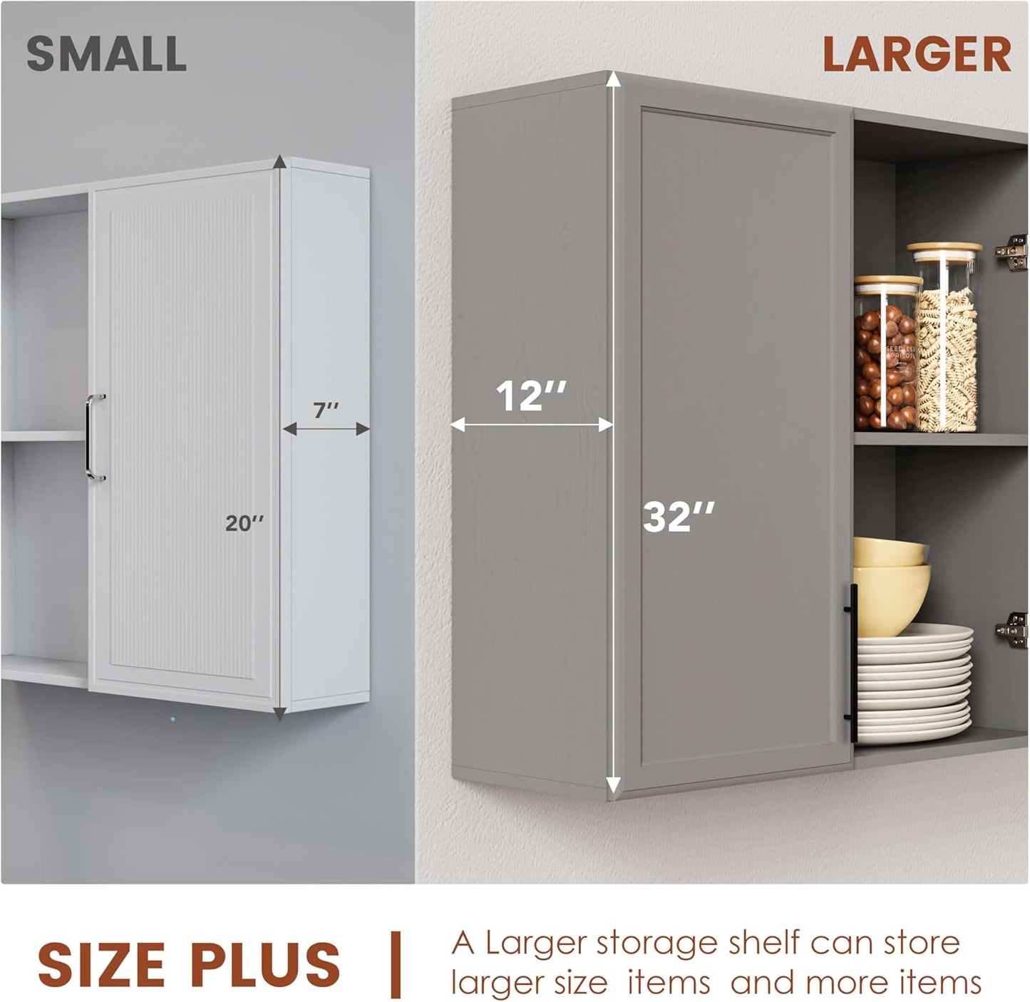 FIMELLO 30" Kitchen Wall Storage Cabinet with Adjustable Shelf, Laundry Cabinet with Doors, Bathroom Storage Cabinet Wall Mount, Storage Cabinet for Bathroom, Kitchen, Laundry Room Cabinet, Grey