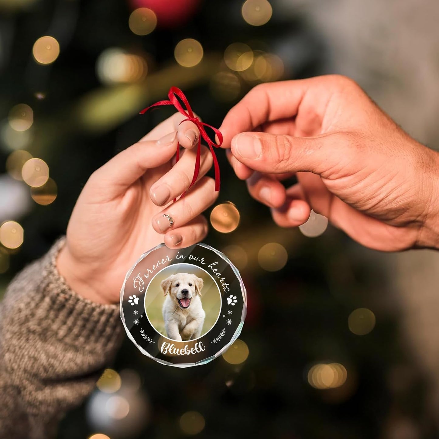 Personalized Pet Photo Ornaments, Dog Cat Custom Crystal Ornaments with Pictures for Pet Owner, Glass Hanging Ornaments Gifts for Children Puppy, Personalized Decorative Hanging Ornaments