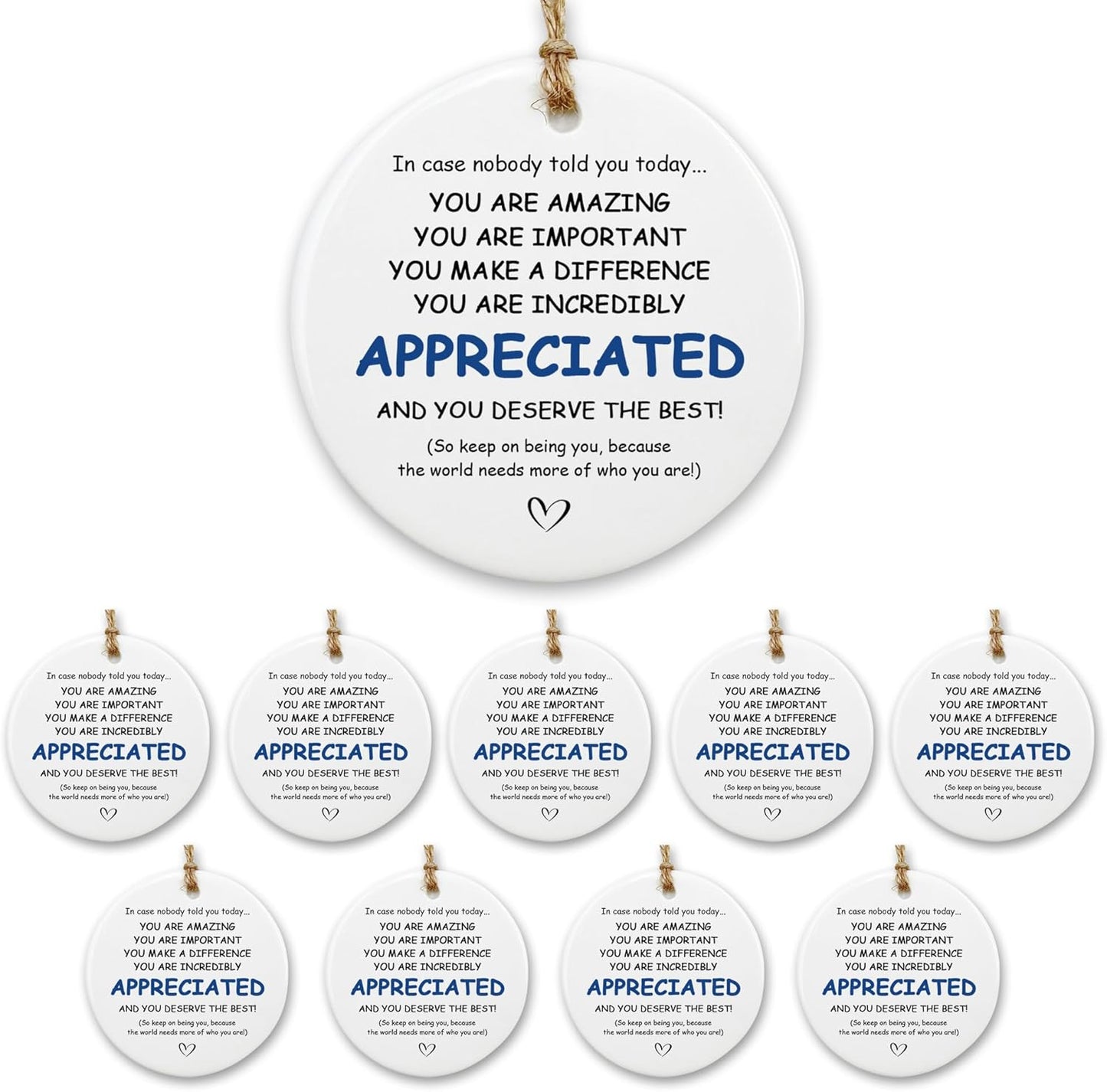 Thank You Gifts for Women & Men - 10 Pcs Appreciation Gift Set for Coworkers - Ceramic Ornament Set