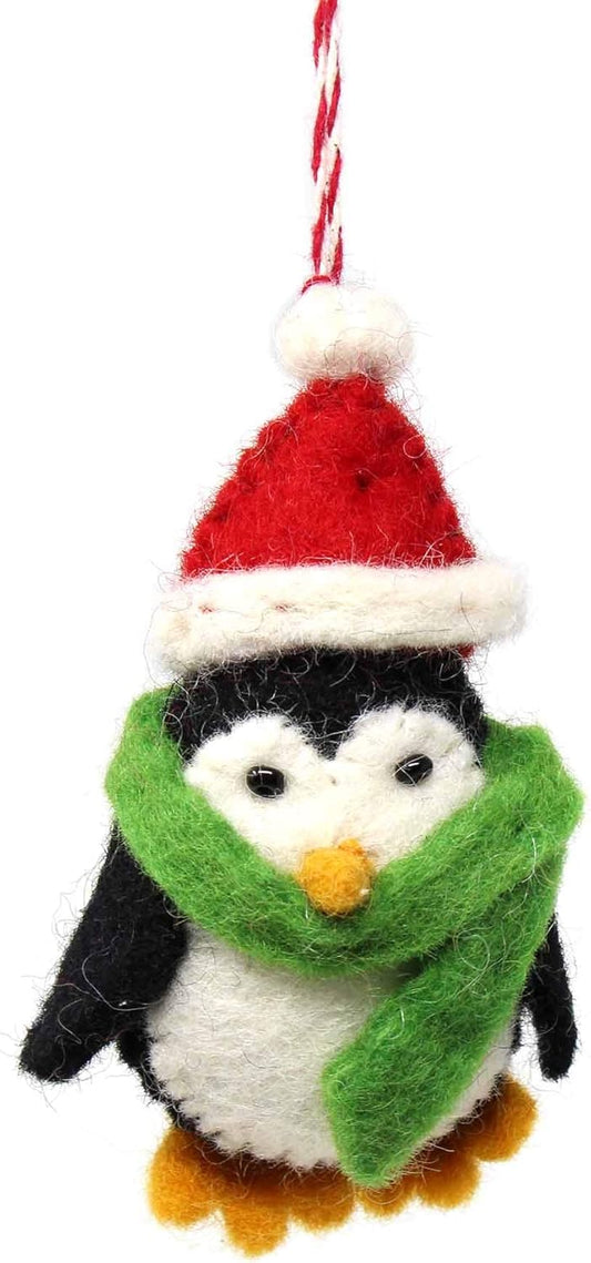 Hand Crafted Wool Felt Christmas or Winter Ornaments from Nepal, Penguin North Pole (GLG60038-01)