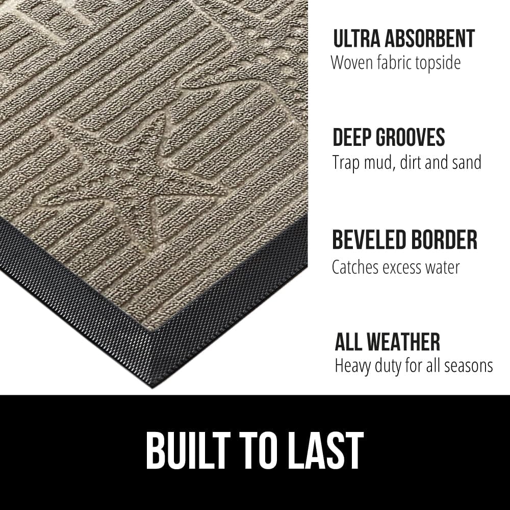 GORILLA GRIP 100% Waterproof All-Season WeatherMax Doormat, 47x35, US Designed Natural Rubber, Stain and Fade Resistant, Low Profile Indoor Outdoor Door Mats, Easy Clean Patio Mat, Sand Beach