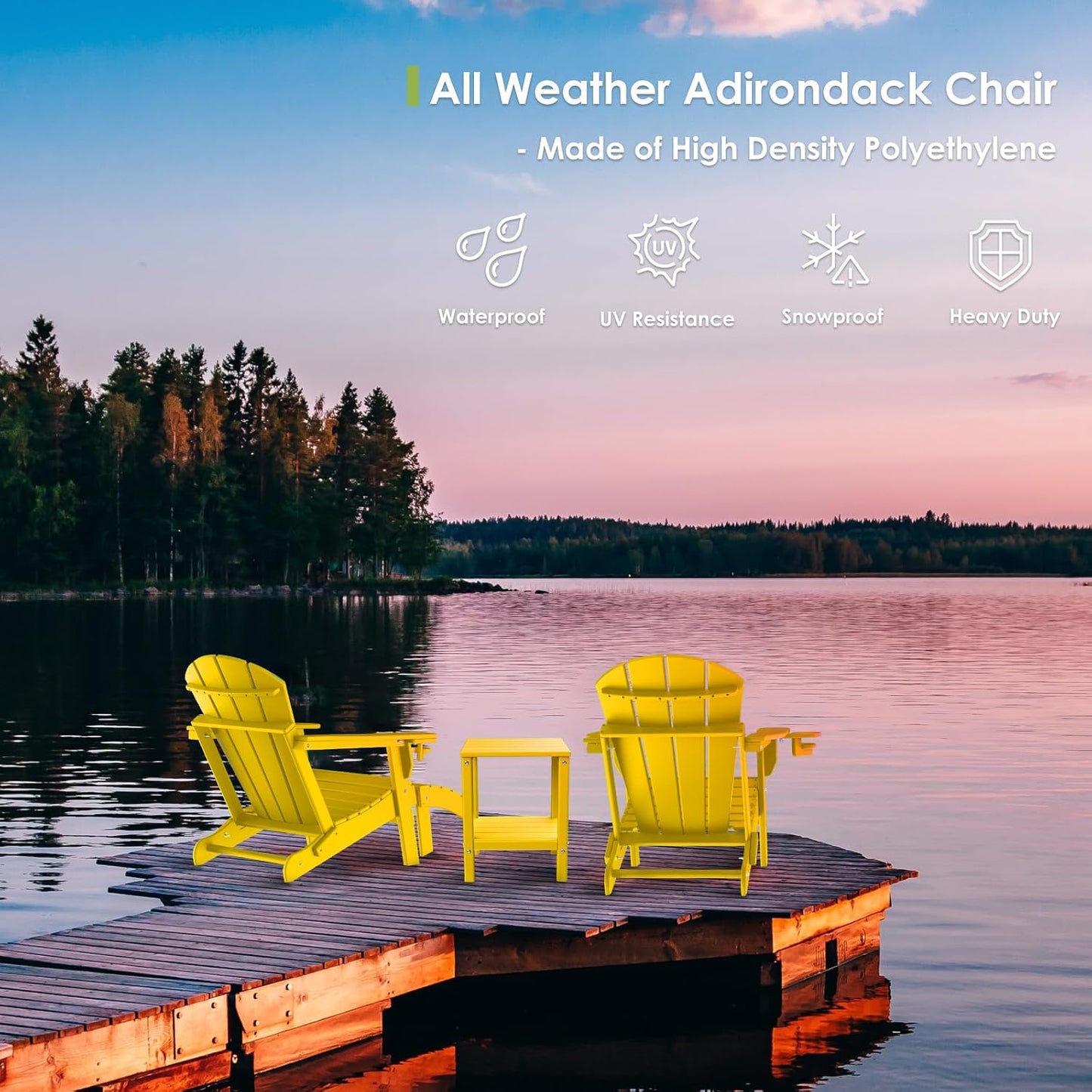 GREENVINES Adirondack-Ottoman | Set of 2 | HDPE Plastic | Outdoor Footrest | All Weather | Foot Rest | Foot Stool | Yellow | for Adirondack Chair | for Patio Backyard Pool