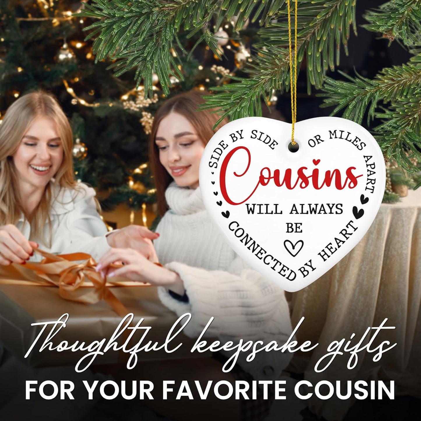 OASSIE Best Cousin Gifts for Women Men - Ceramic Christmas Ornaments 2025 for Tree Decorations - Birthday Long Distance Cousins Gifts for Cousins Female, Cousin Gift Ideas for Christmas Decorations