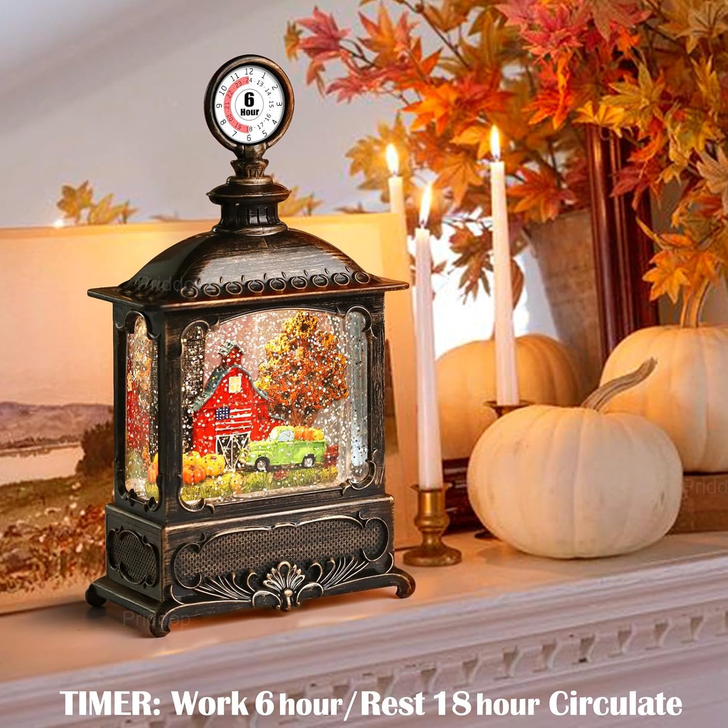 Fall Snow Globe Lantern Fall Decorations for Home Thanksgiving Gifts Autumn Harvest Fall Decor Swirling Glitter Snow Globes Barn Truck Pumpkin Farm