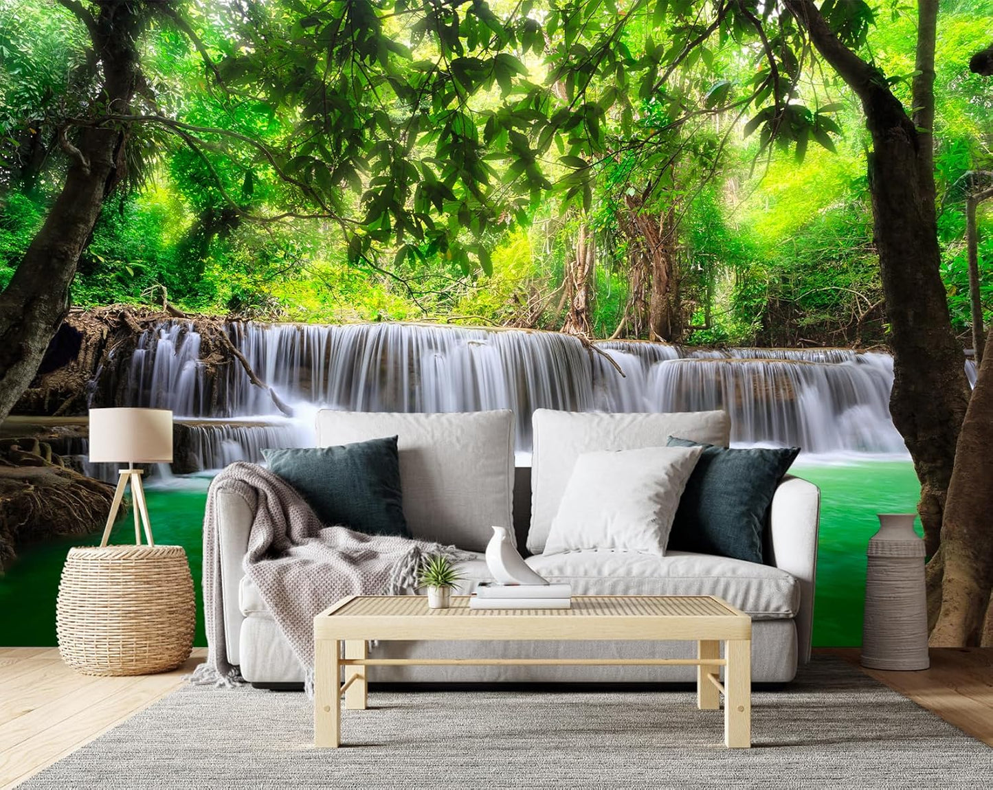 Green Landscape Wall Mural Nature Lake Waterfall Wallpaper Decor for Bedroom Living Room Bathroom (Not Peel n' Stick)