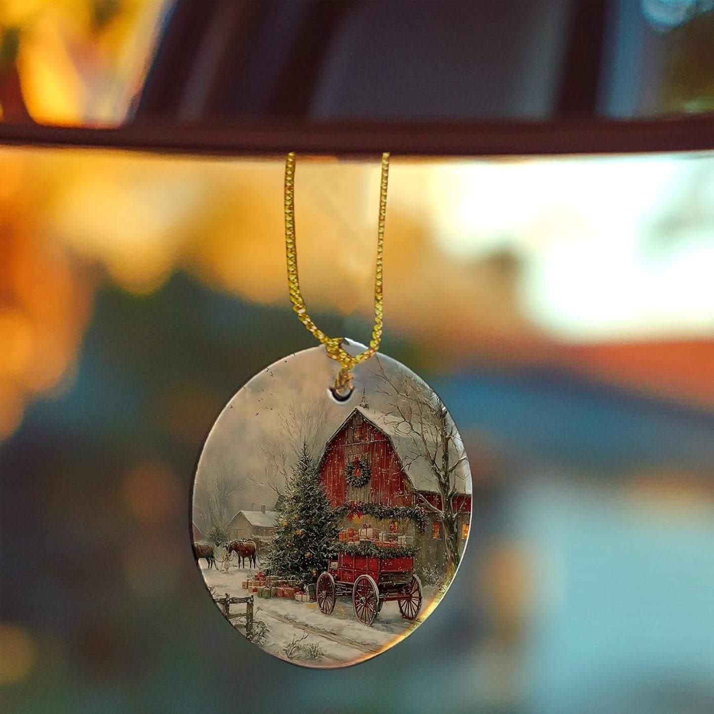 Vintage Christmas Ceramic Ornament Gifts, Retro Rustic Winter Christmas Countryside Decorative Hanging Ornaments for Xmas Tree Holiday Party Decoration, Winter Xmas Tree Decorations