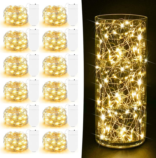 12 Pack Fairy Lights Battery Operated - 7ft 20 LED Twinkle Lights Copper Wire Mini String Lights Firefly Lights for Mason Jars DIY Crafts Christmas Wedding Party Centerpiece Table Decor, Warm White