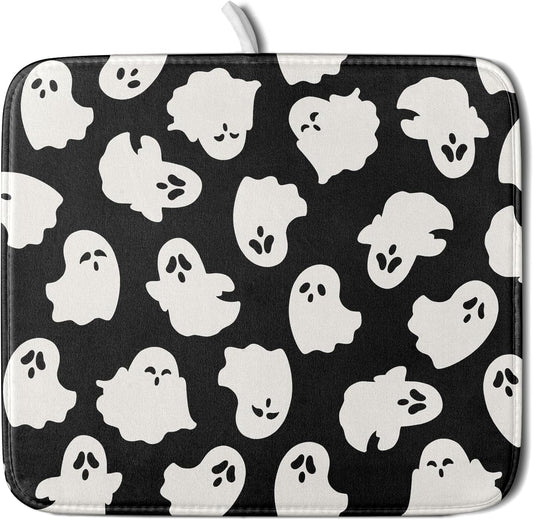 Halloween Dish Drying Mat for Kitchen Counter Cute Ghost Holiday Super Absorbent Reversible Microfiber Kitchen Countertop Protector Dishes Pad Small 16x18 inch