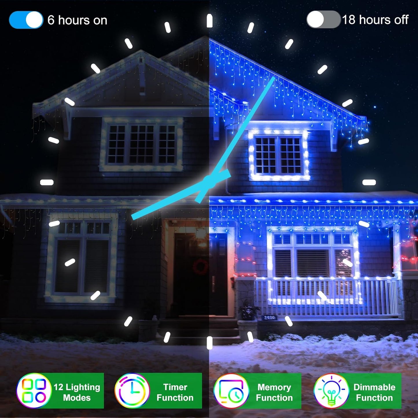 132FT 1332 LED Outdoor Christmas Lights - 296 Ice Drops, 12 Pro Modes with Timer Memory & Brightness, Waterproof Hanging Ice String Light for Holiday Wedding Garden Fence House Decor (Blue)
