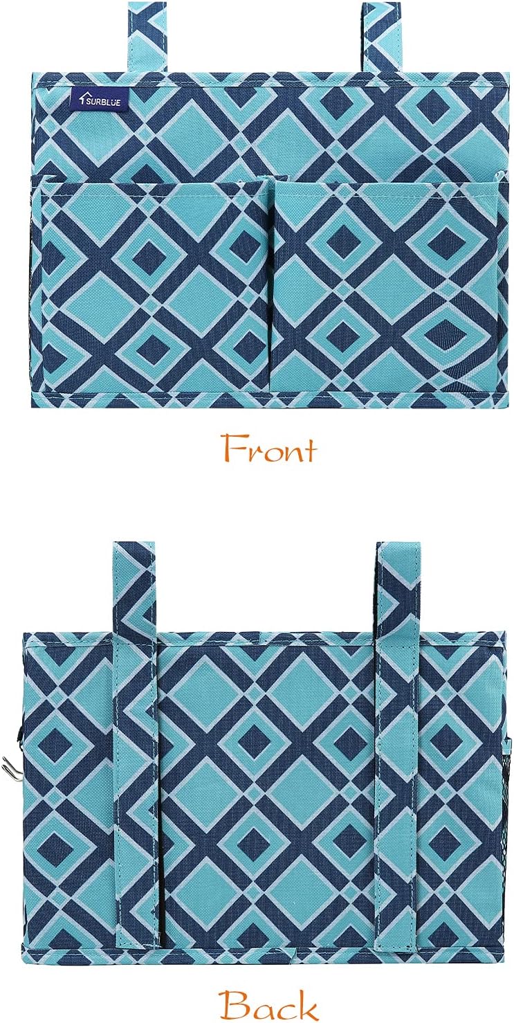 Surblue Caddy Hanging Organizer Bedside Storage Bag for Bunk and Hospital Beds, Blueplaid, Small