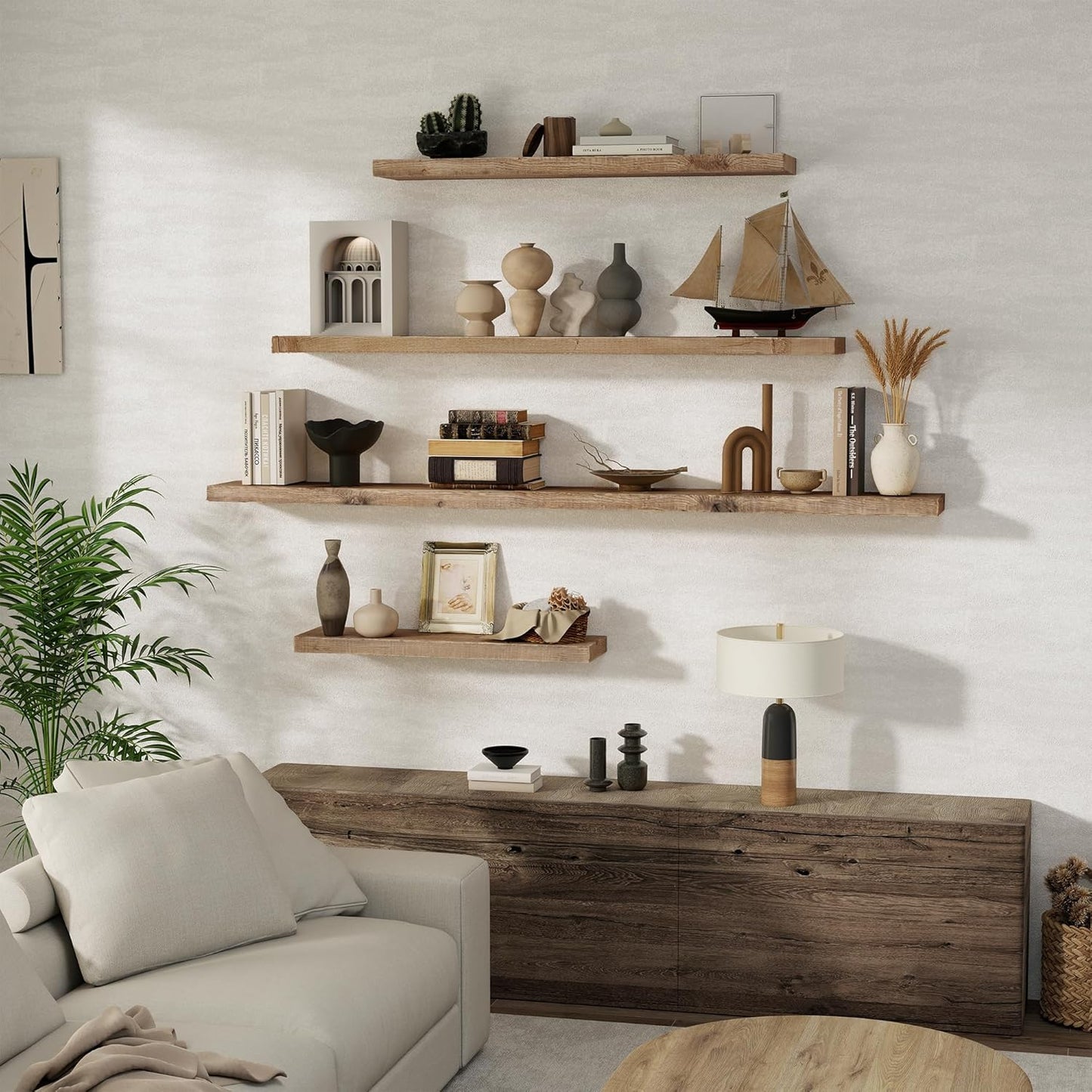 72 inch Floating Shelves for Wall, 8" Deep Rustic Reclaimed Barnwood Shelves, Floating Shelf Wall Hanging Shelves with Invisible Heavy-Duty Metal Bracket | Wall Mounted | Farmhouse Style, 1PC,Natural