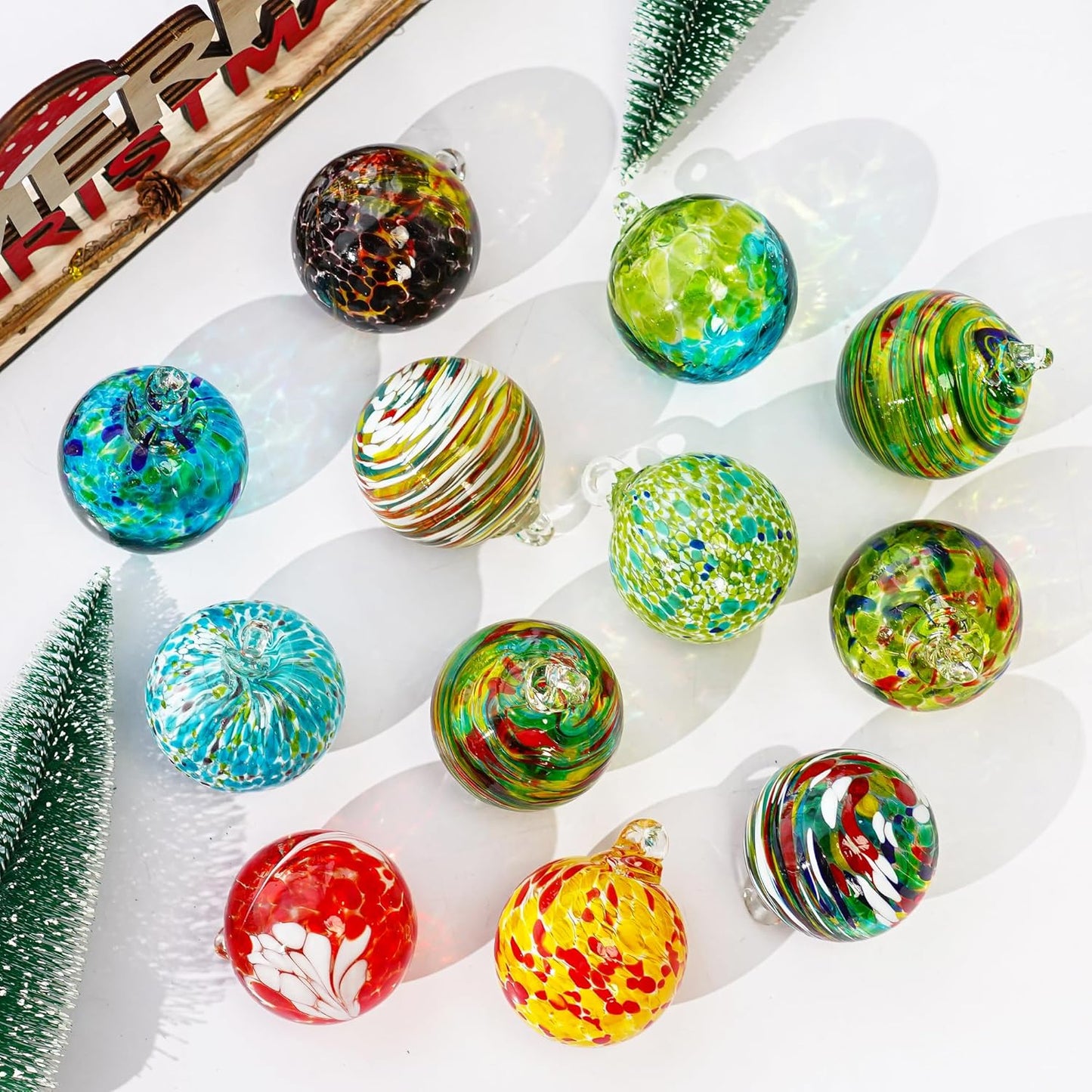 Set of 6 Hand Blown Glass Christmas Ornaments Hanging Gazing Ball Witches Ball Friendship Decor for Garden Patio Window