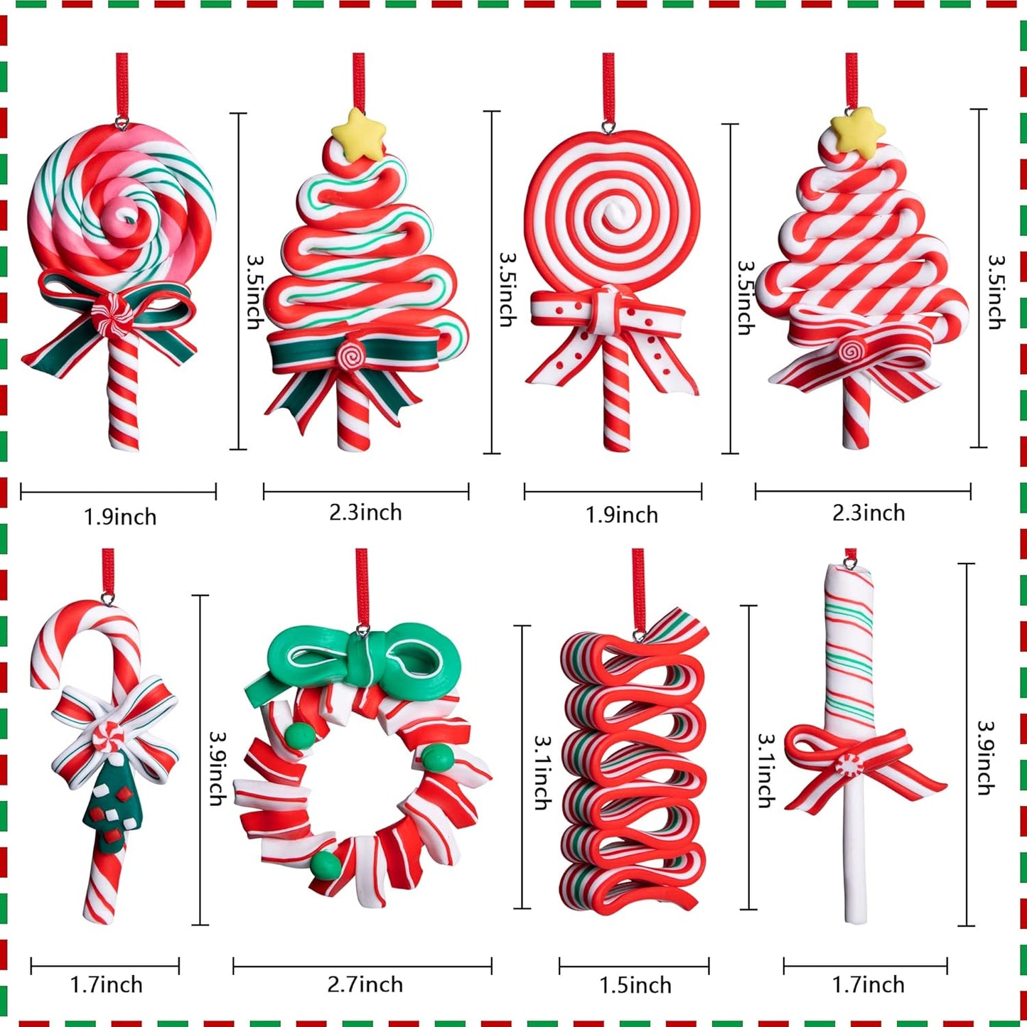 codree 8 PCS Christmas Hanging Lollipop Ornaments- Candy Ornaments for Christmas Tree- Candies Polymer Clay Ornament for Xmas Tree Party Decoration