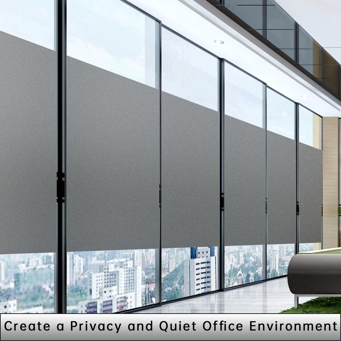 Frosted Glass Window Privacy Film Decorative, Bathroom Privacy Film for Glass Windows Cover, Static Cling, Removable, Reusable, Anti-UV, Anti-Glare, Heat Blocking,Gray,45.2X196.9Inch