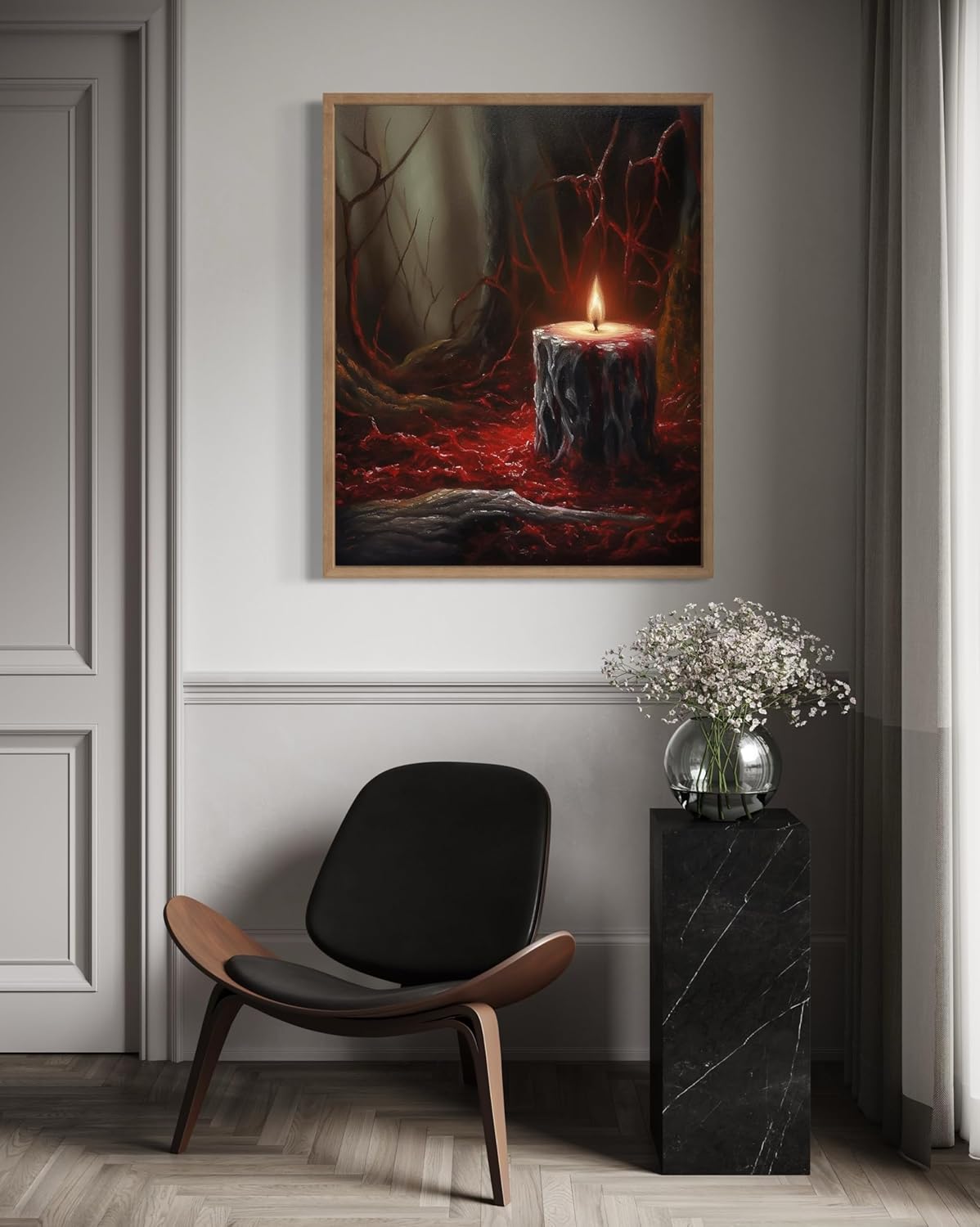 Gothic Candle Poster Art Print, Halloween Scary Vintage Wall Art Academia Spooky Painting Decoration for Horror Prints, Posters Bedroom Decor 89 (Gothic Candle, 8 x 10 inches, Wood Frame)