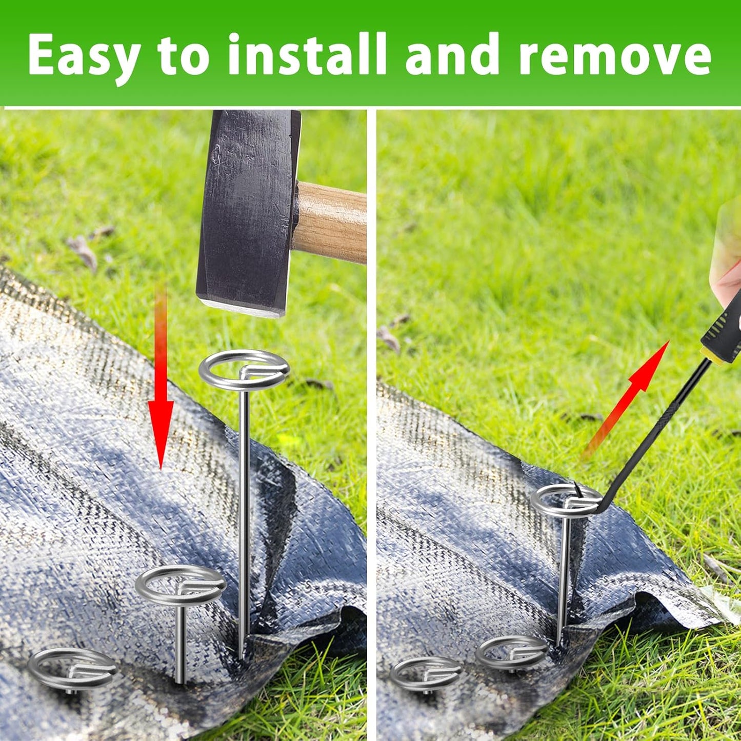 120 Pack Heavy Duty 8 Gauge Galvanized Landscape Fabric Pins, 6 Inch G-Shaped Round Top Weed Barrier Stakes for Garden, Erosion Control, Tent, Ground Cover (Silver)