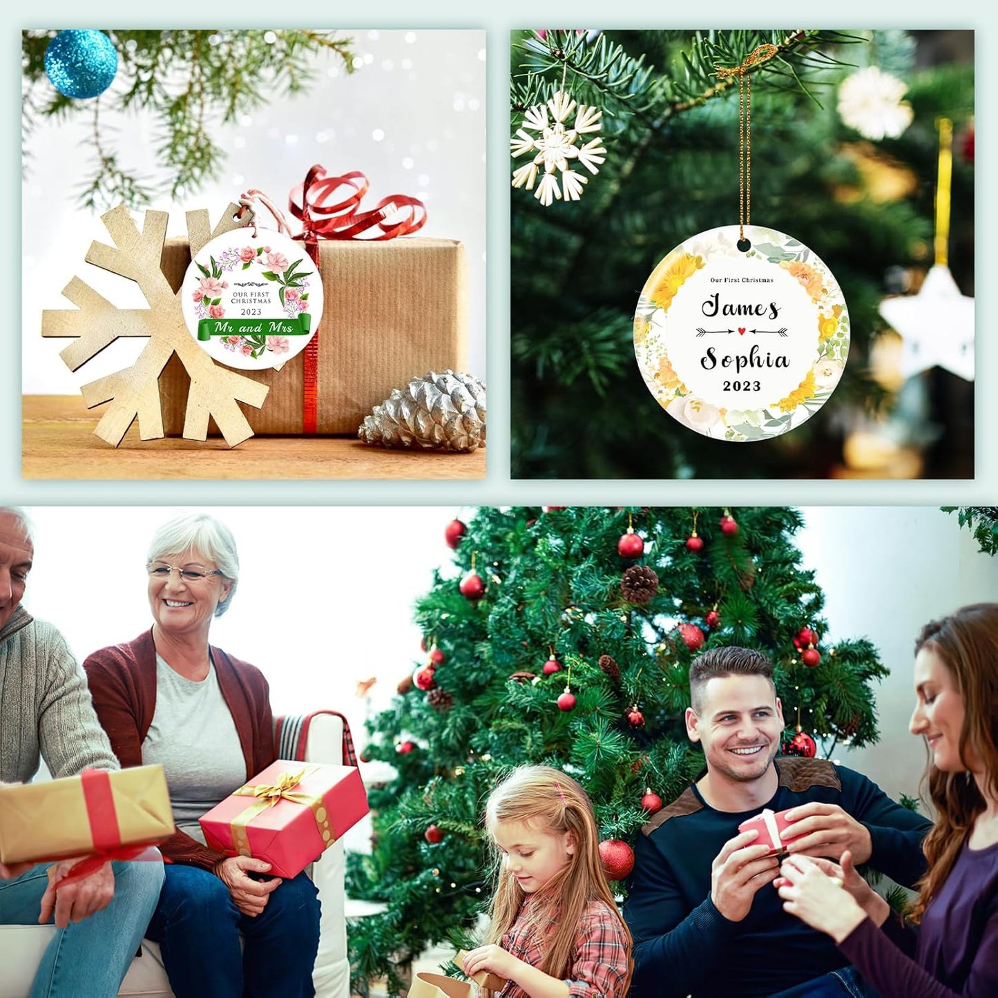 Personalized Our First Christmas Married Ornament 2025, Just Married Christmas Ornament as Mr and Mrs, First Year Newlywed 2.9" Ceramic Xmas Tree Decorations