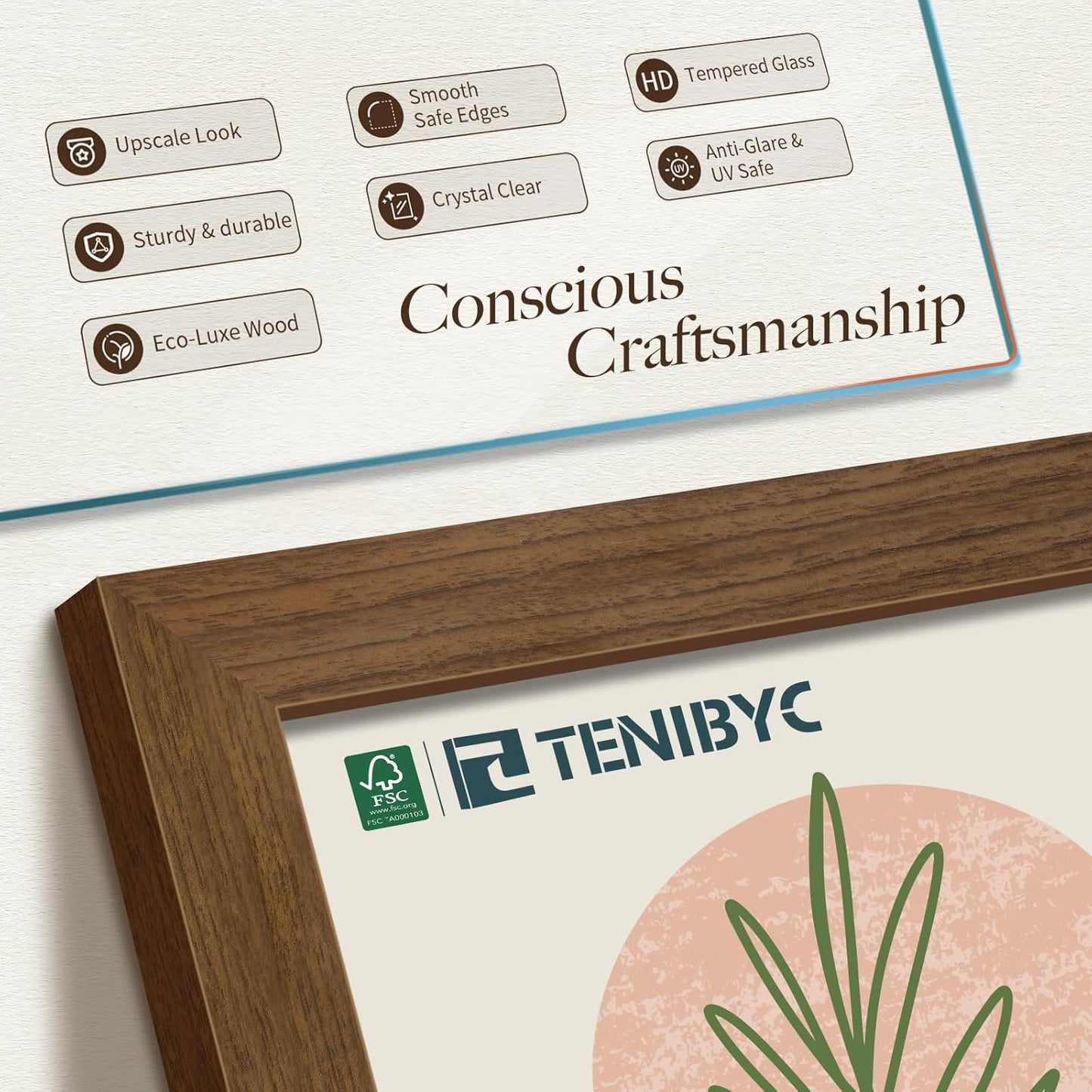 12x16 Picture Frame 3 pk, Brown Woodgrain, HD Tempered Glass, Wall Gallery Frame