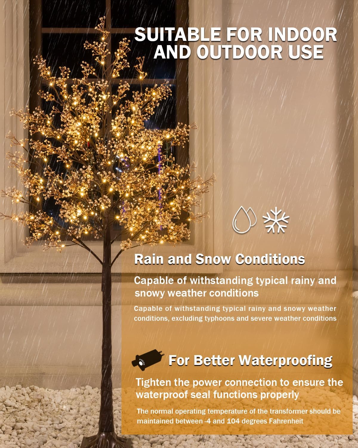 Lighted Baby's Breath Tree Set 4ft, 5ft and 6ft with 144/184/240 Warm White LED Lights for Holiday Decor - Dimmable, UL Certified, Waterproof - Ideal for Indoor and Outdoor Decoration