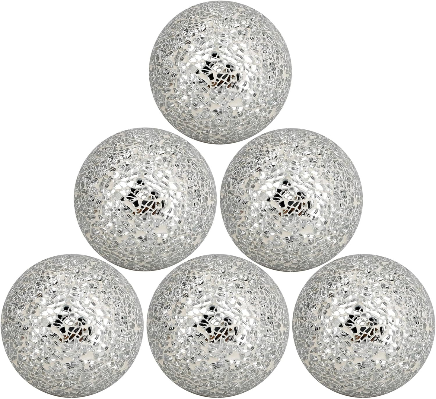 6pcs Decorative Balls for Centerpiece Bowls - 8cm/3.15in Silver Mosaic Glass Orbs Decoration Ball Mirror Glass Ball Fillers for Bowl Tables Wedding Party