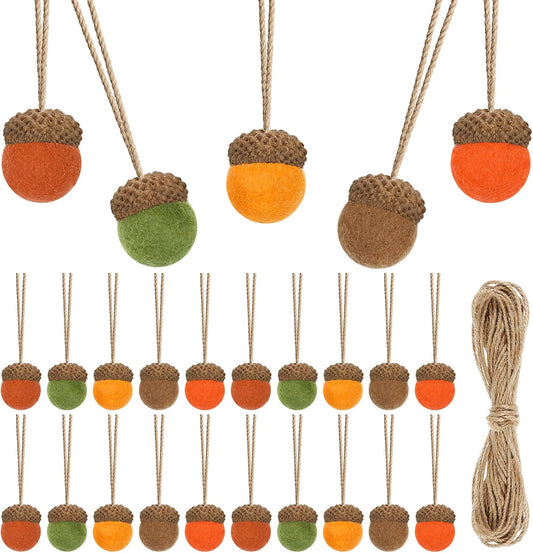 Tatuo 25 Pcs Fall Felt Acorn Ornament Hanging Wool Felted Acorn Garland for Fall Tree Ornament Thanksgiving Felt Ball Pom Decor with Rope for Thanksgiving Christmas Tree Mantel Wall Home