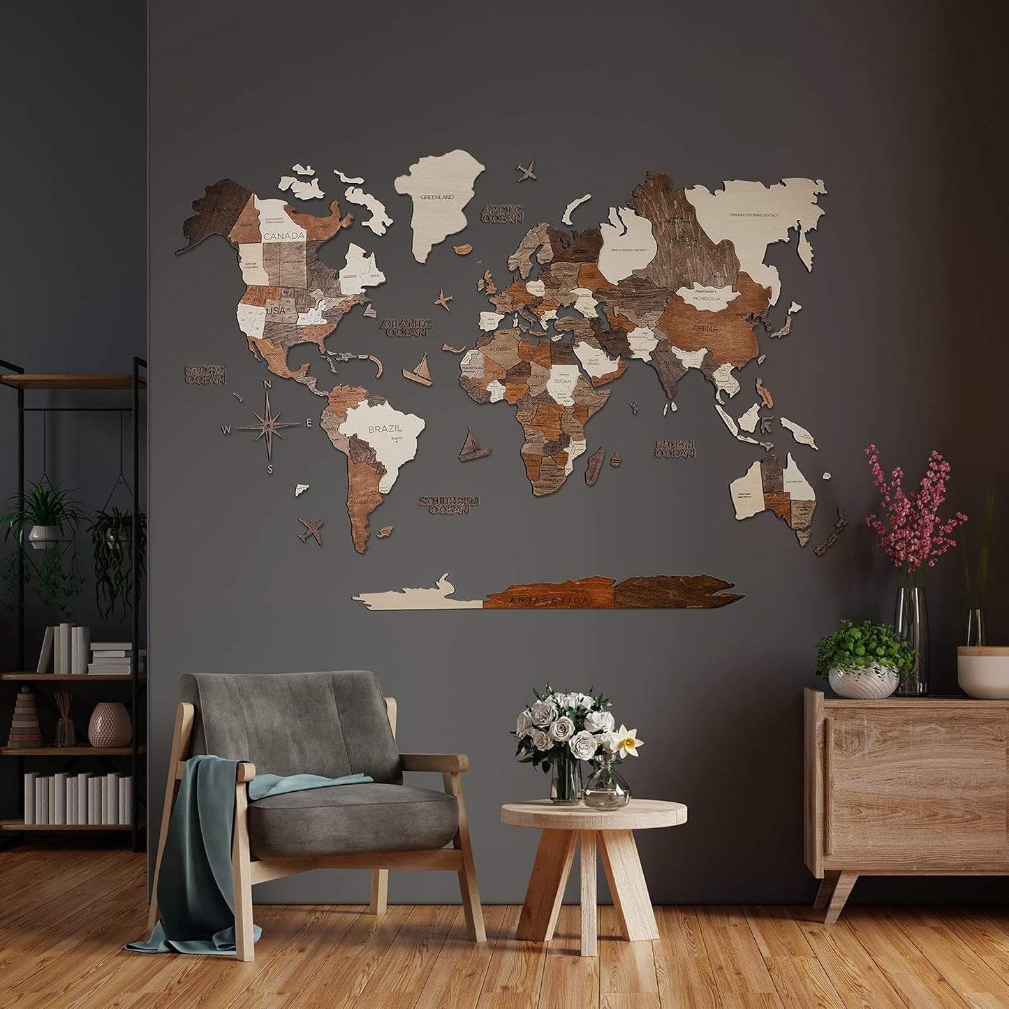 Handmade 3D Wood World Map Wall Art Large Wall Decor Track Your World Travels - Special For Home, Kitchen And Office (X-Large, Multicolor)