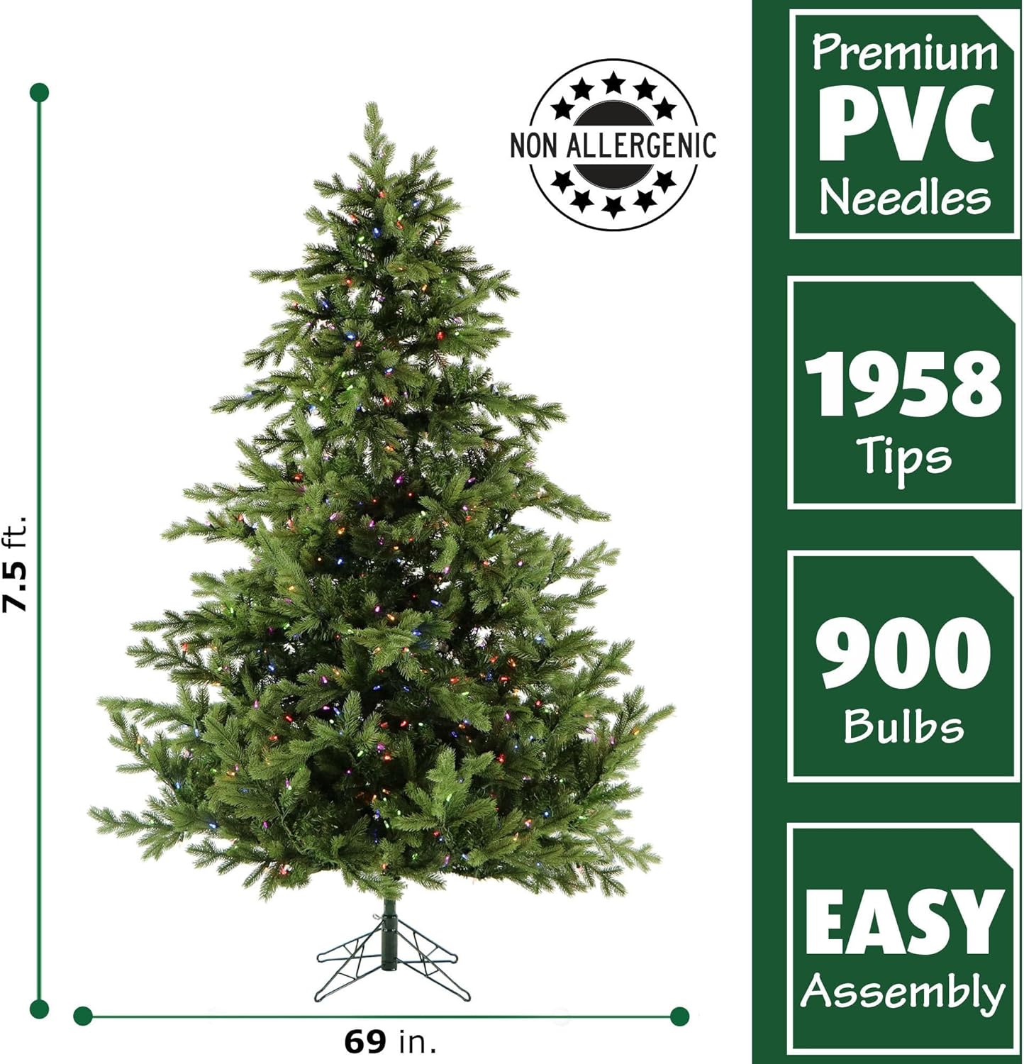 Fraser Hill Farm 7.5-Ft. Foxtail Pine Artificial Christmas Tree with Dual Multicolor & Warm White LED Lights and Stand, Prelit Foldable Fake Tree with Realistic Foliage for Home Decoration