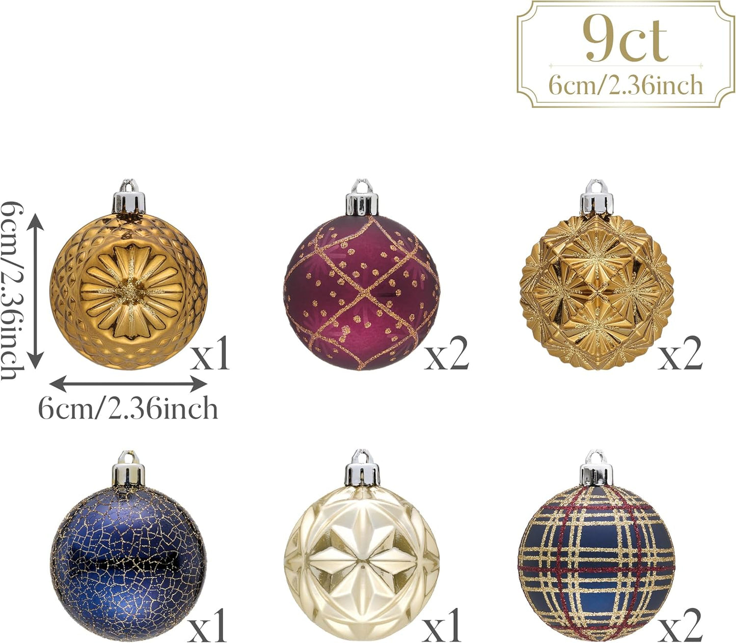 Valery Madelyn Ornaments for Christmas Trees, 9ct 2.36 Inches Bronze Copper Gold and Purple Shatterproof Christmas Tree Decorations, Luxury Hanging Ball Ornaments for Xmas Holiday Party Decor