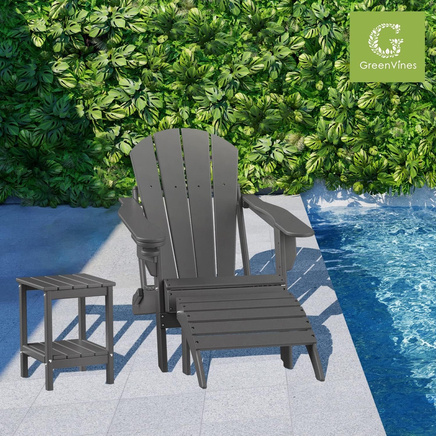 GREENVINES Adirondack-Ottoman | Set of 4 | HDPE Plastic | Outdoor Footrest | All Weather | Foot Rest | Foot Stool | Grey | for Adirondack Chair | for Patio Backyard Pool