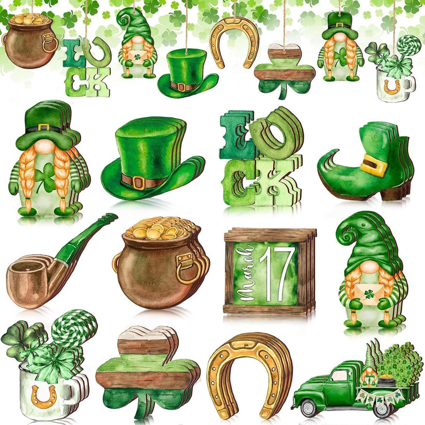 St Patricks Day Ornaments for Tree Shamrock Ornaments Wooden Dwarf St.Patricks Day Decorations 12 Pcs Lucky Hanging Ornaments for St. Patricks Day Tree for Saint Patrick's Party Supplies