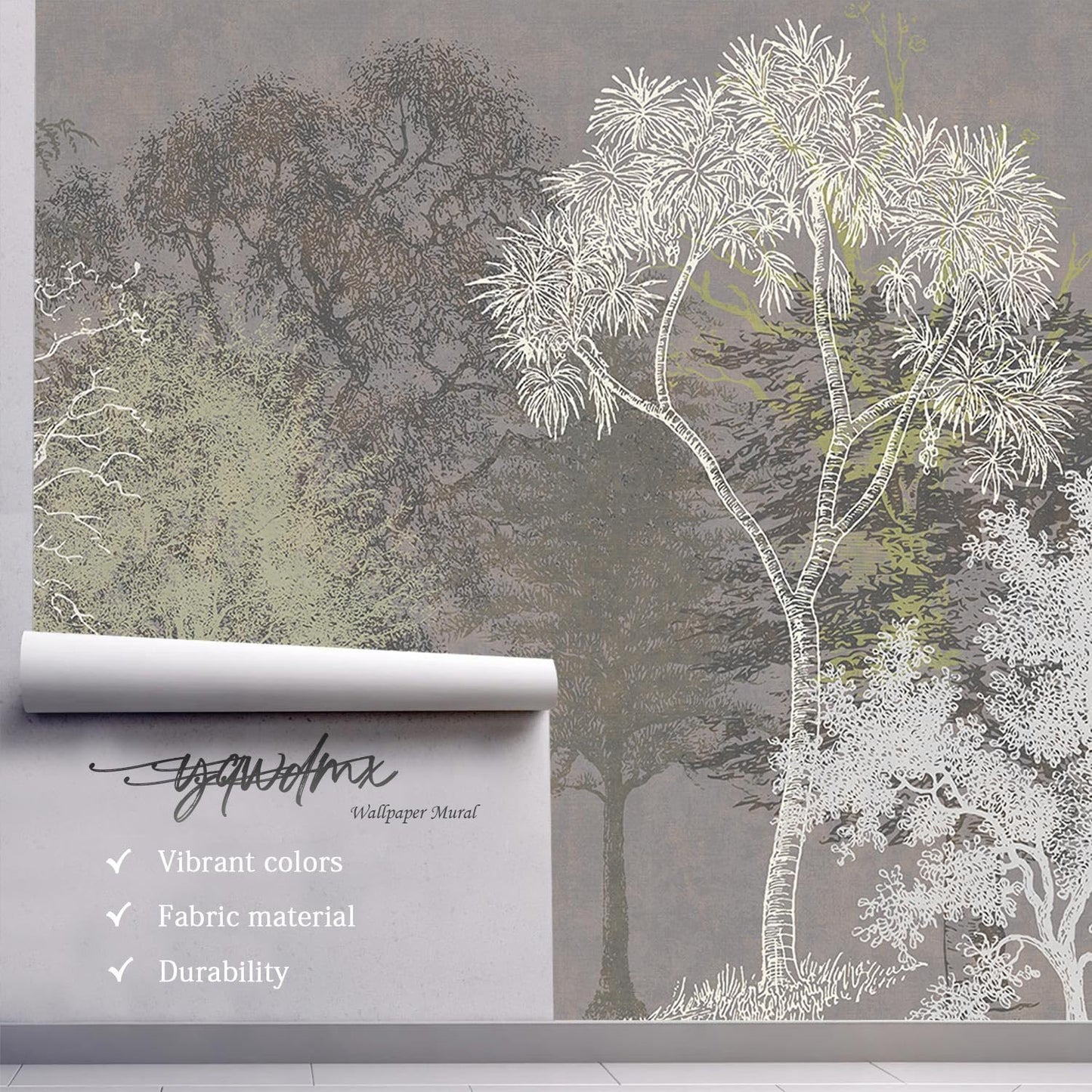 -Hand-Painted Wood Bedroom Wallpaper XT21 S 100" x 65"