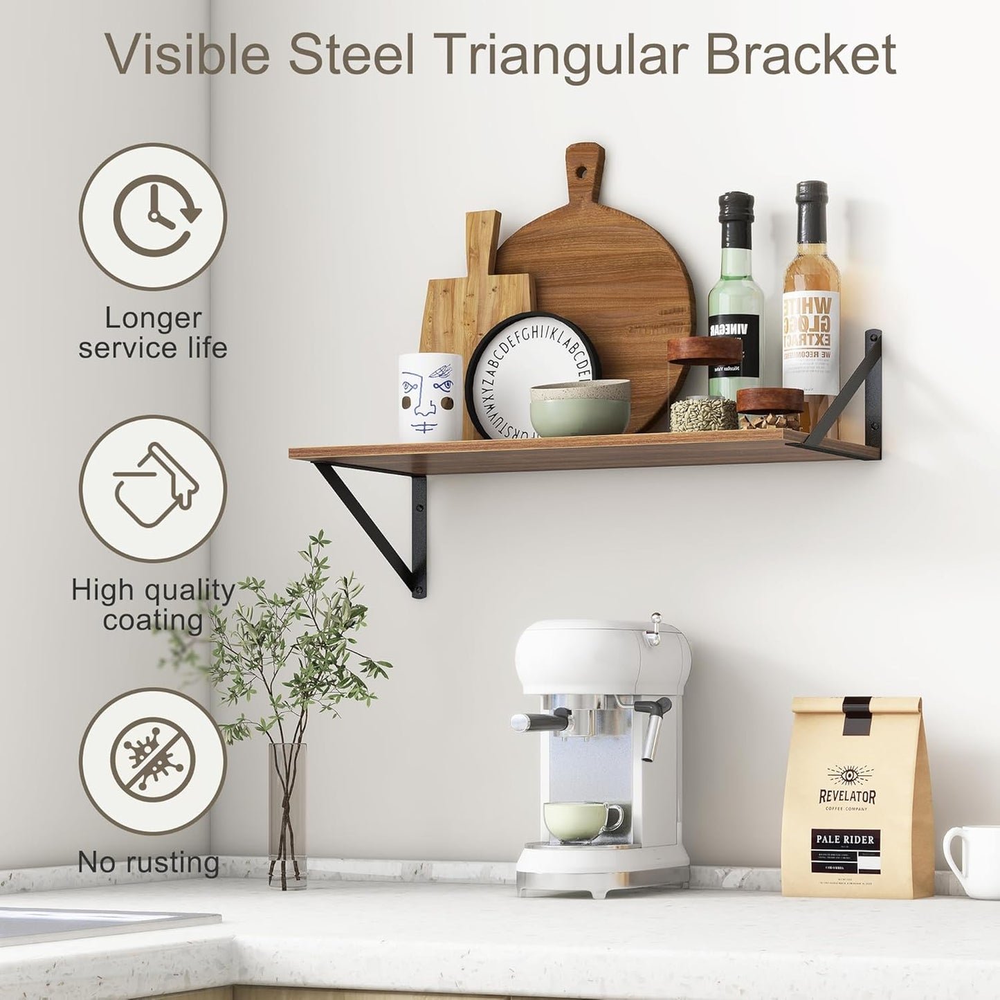 Deep Floating Shelves, 12 Inch Deep Floating Shelves for Wall, 24"W x 12"D Wall Shelves for Books, Large Rustic Wooden Shelf, Wide Display Shelf for Bathroom, Living Room, Walnut Color, Set of 2