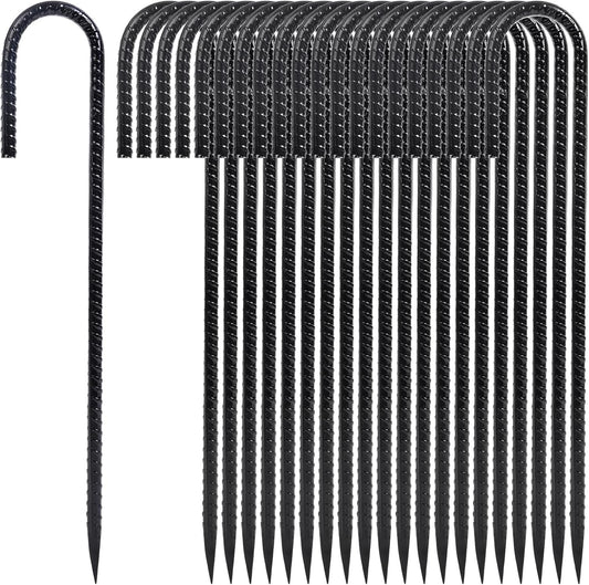 12 Inch Heavy Duty Rebar Stakes, 20-Pack Galvanized Steel J Hook Tent Stakes for Outdoor Decorations, Inflatables, Fencing, Gardening, Gazebo and Swing Set Anchors